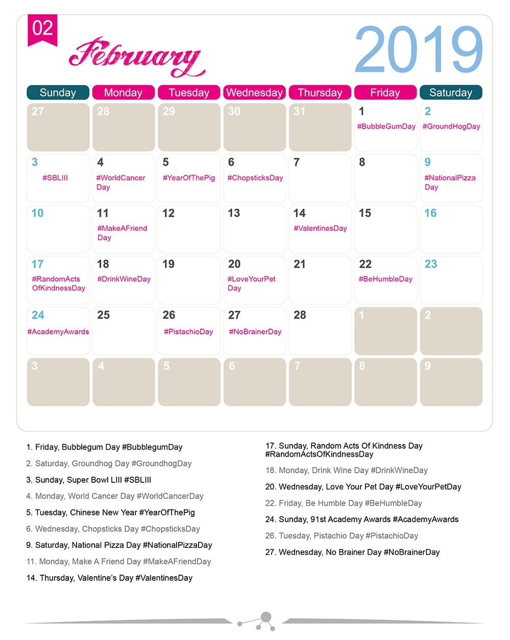 National Food Day Calendar January 2020 | Calendar Printable