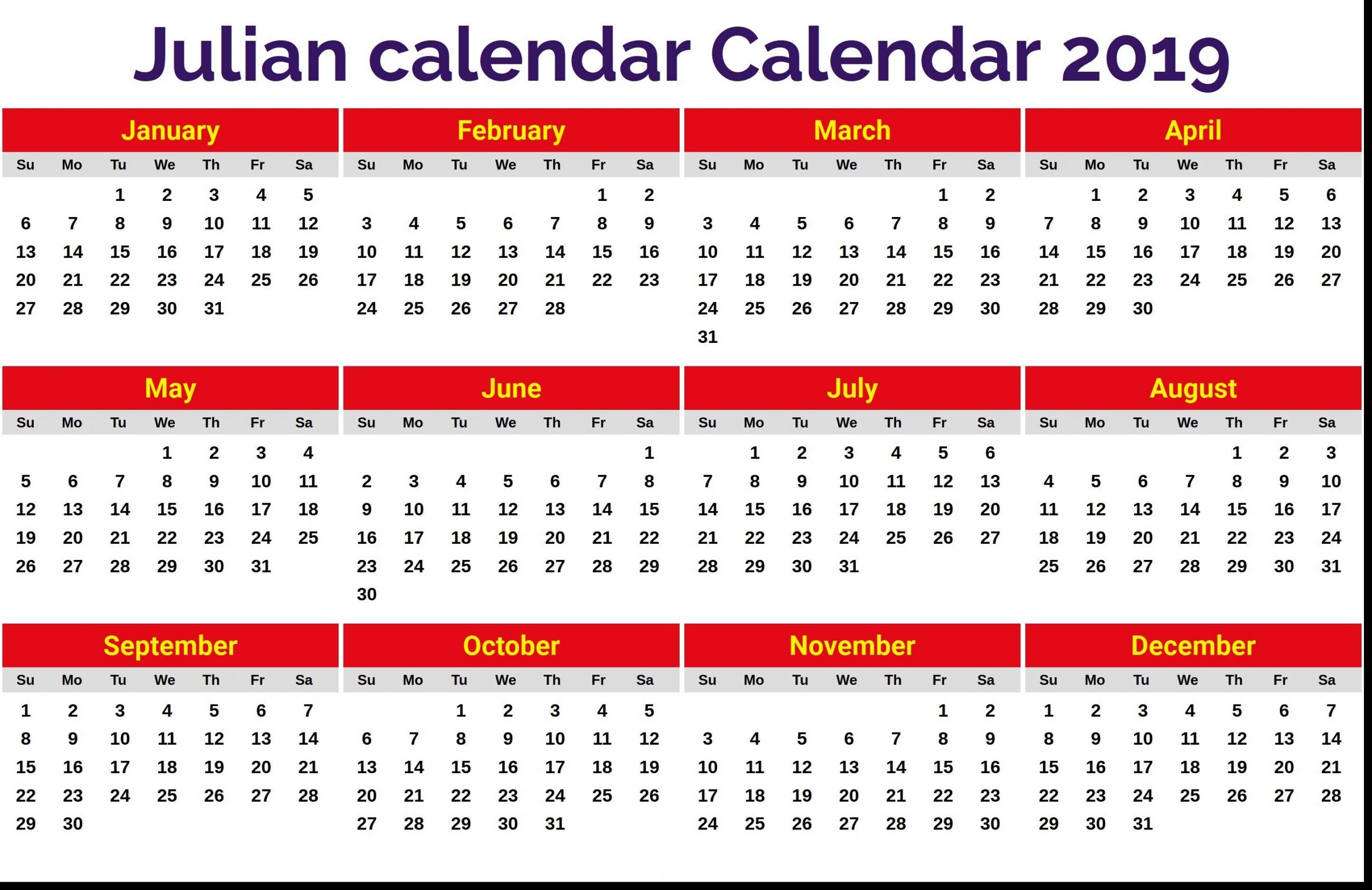 New 2019 Julian Date Calendar Printable | Printable Monthly