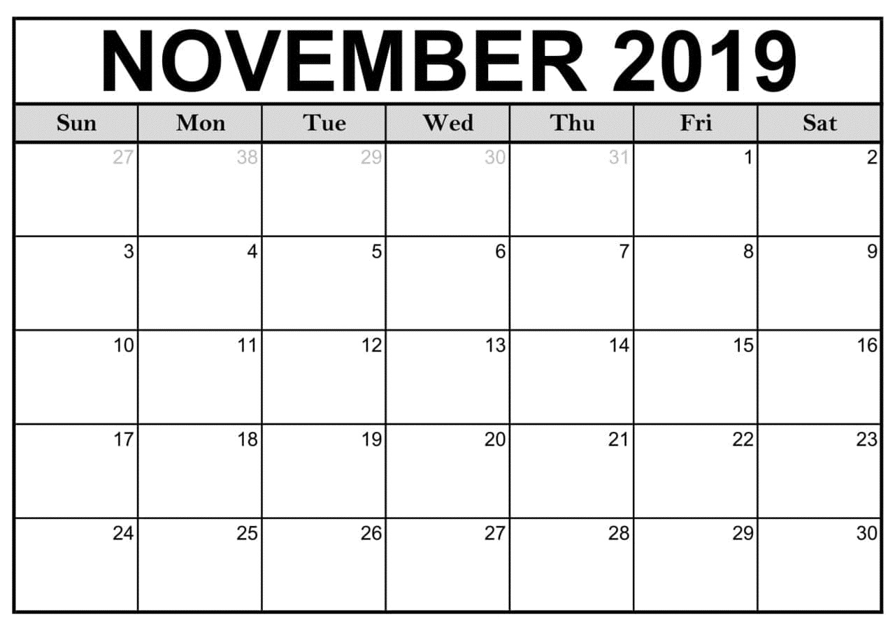 November 2019 Calendar Printable By Month Template - Latest