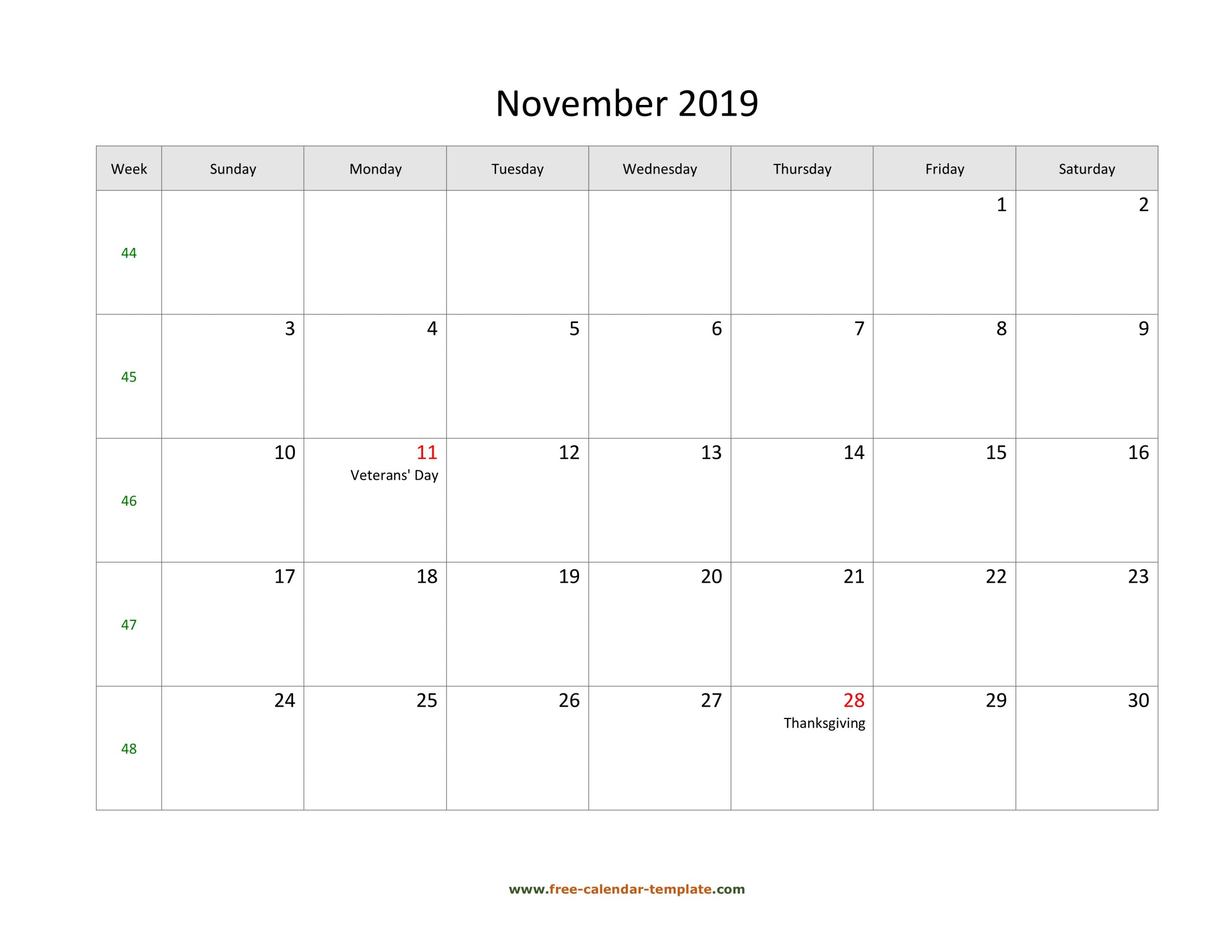 November 2019 Free Calendar Tempplate | Free-Calendar