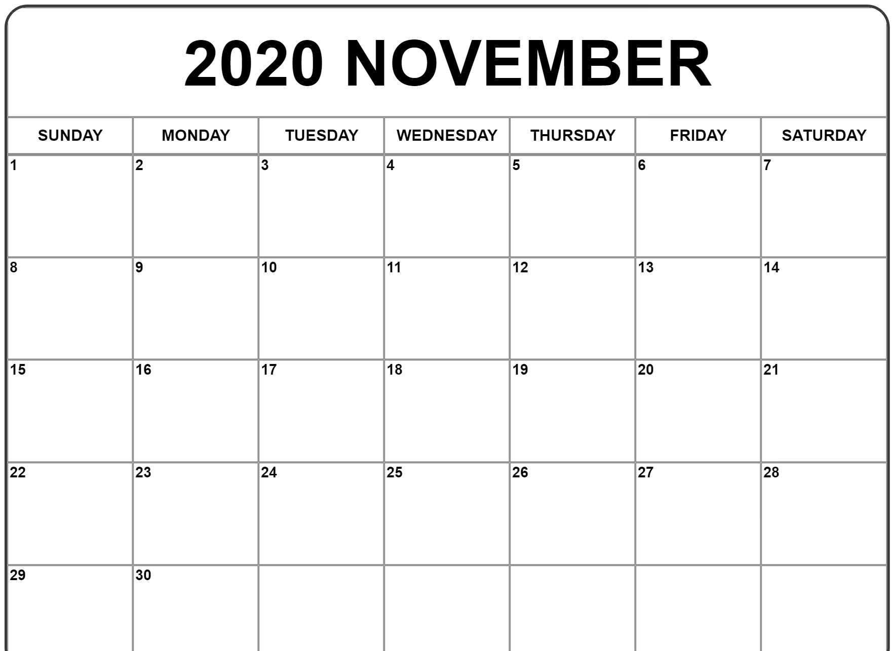 November 2020 Calendar | November Calendar, Free Calendar