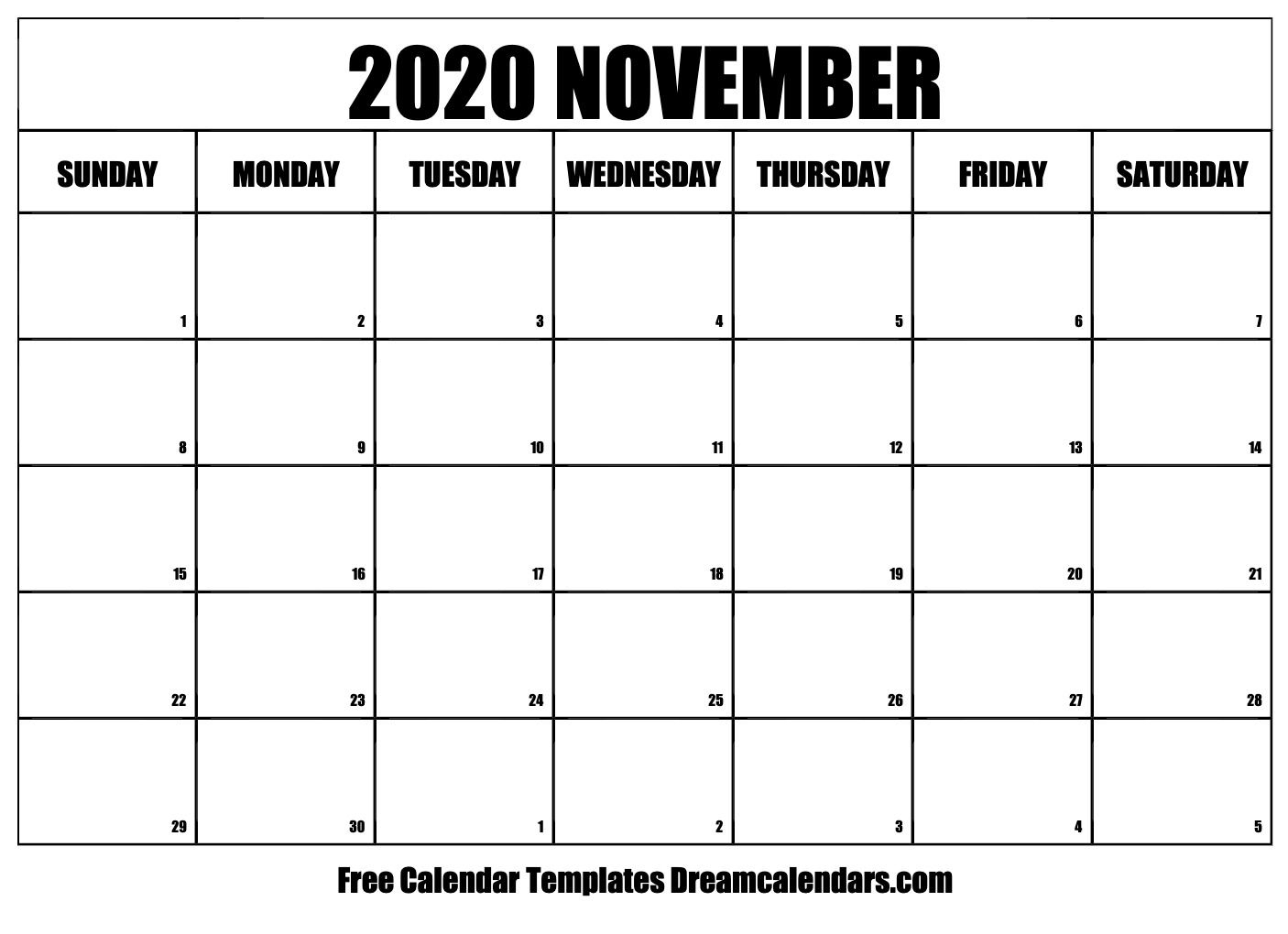 November 2020 Calendar | November Calendar, Free Calendar