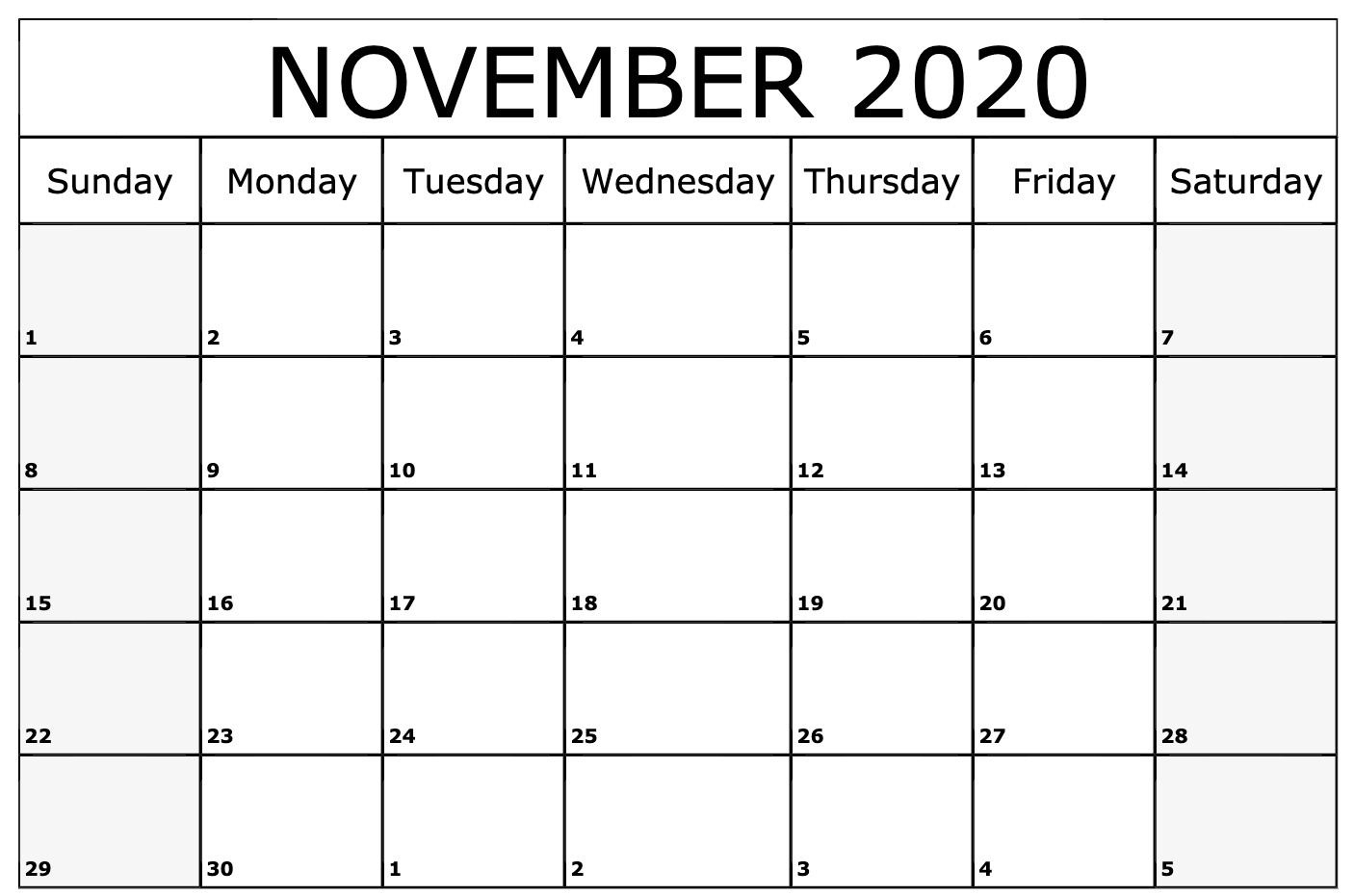 November 2020 Calendar Printable Template | September
