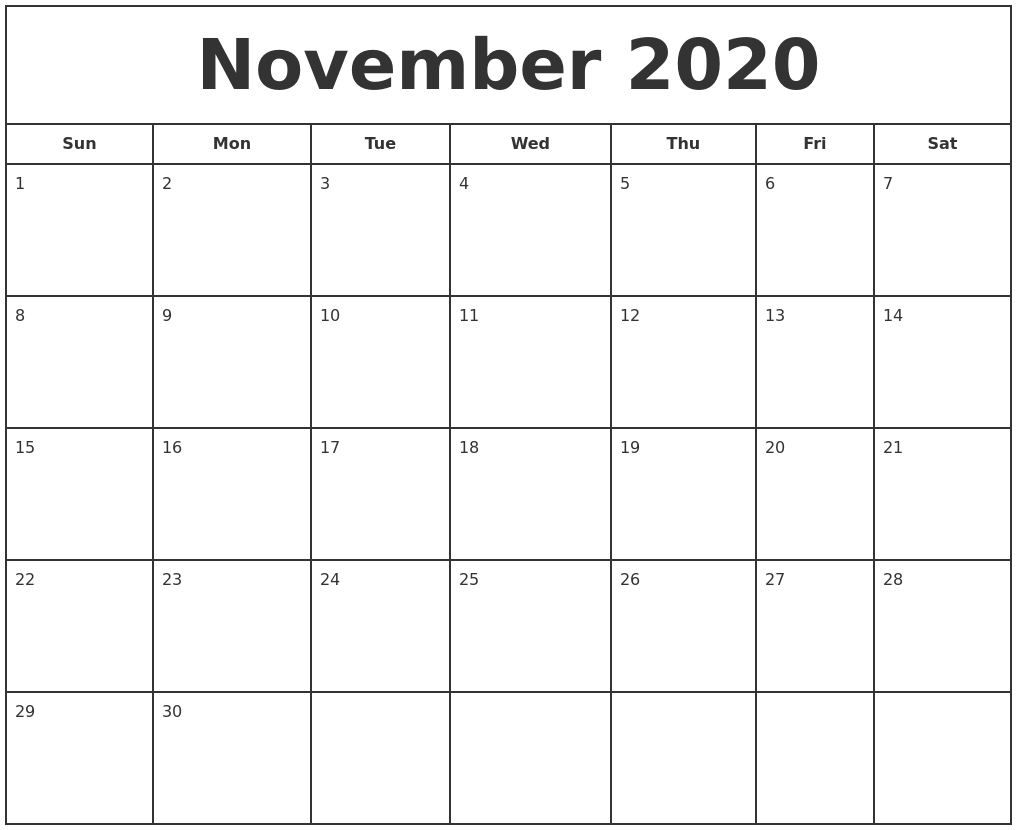November 2020 Print Free Calendar