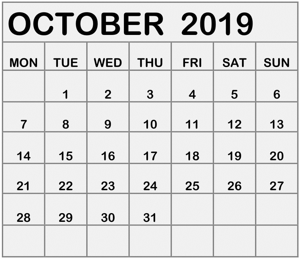 October 2019 Calendar Free Printable – Free Latest Calendar