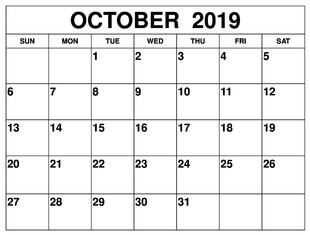 October 2019 Printable Calendar Word, Pdf By Month - Latest