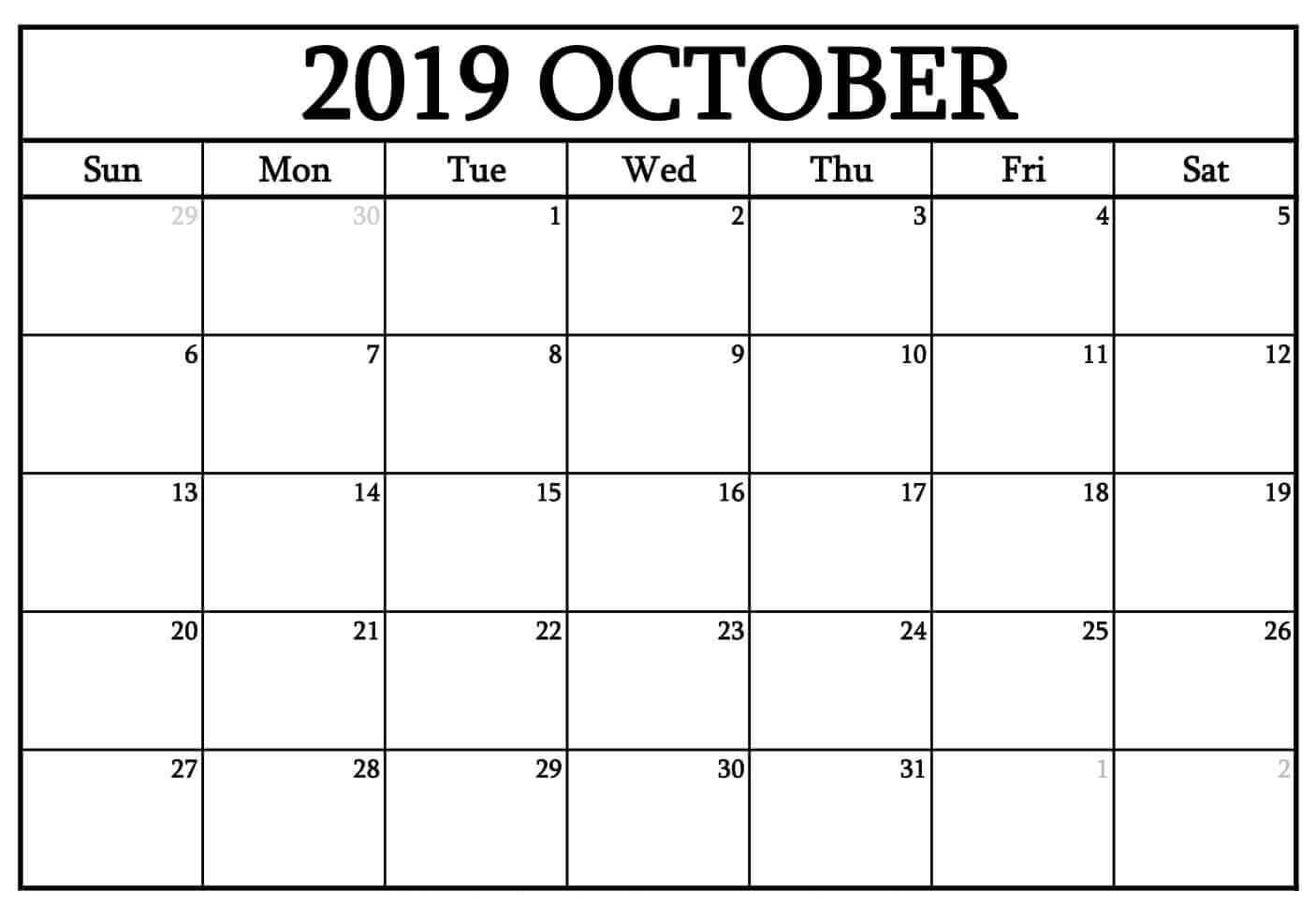 October 2019 Printable Calendar Word, Pdf By Month - Latest
