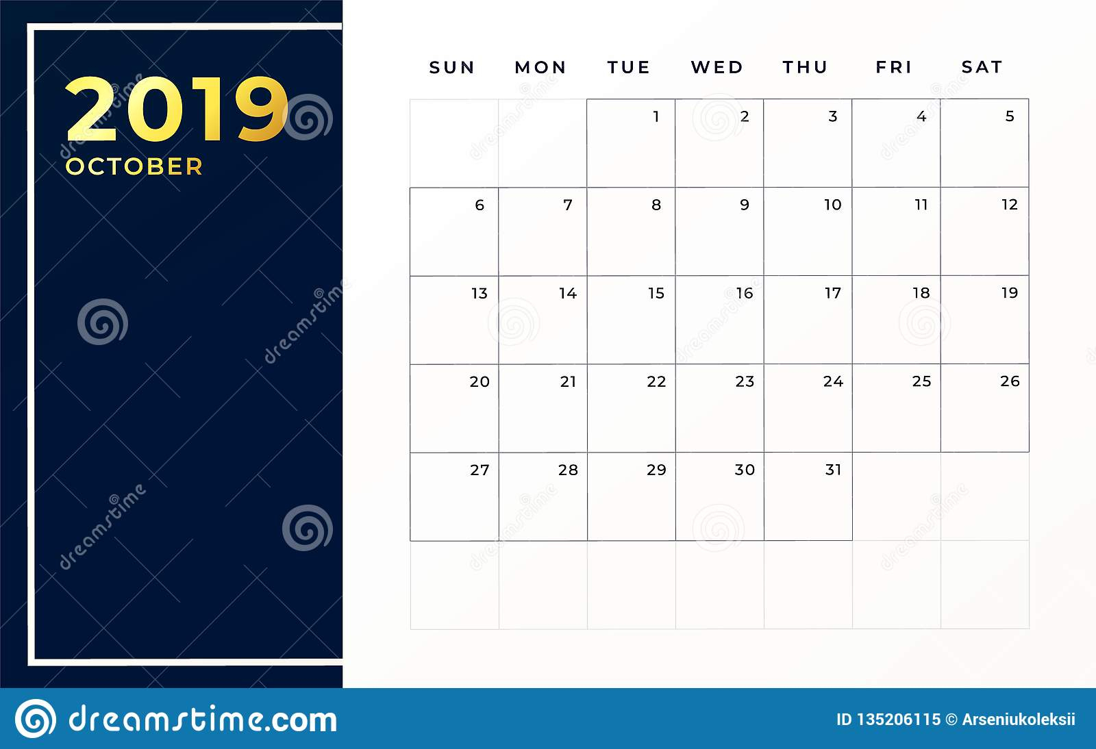October 2019 Schedule Template. Week Starts On Sunday Empty