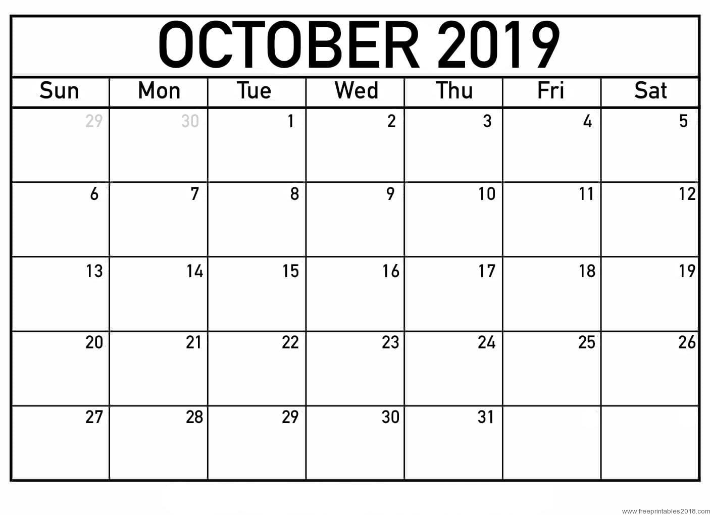 October Calendar 2019 - July 2020 Calendar Printable Blank