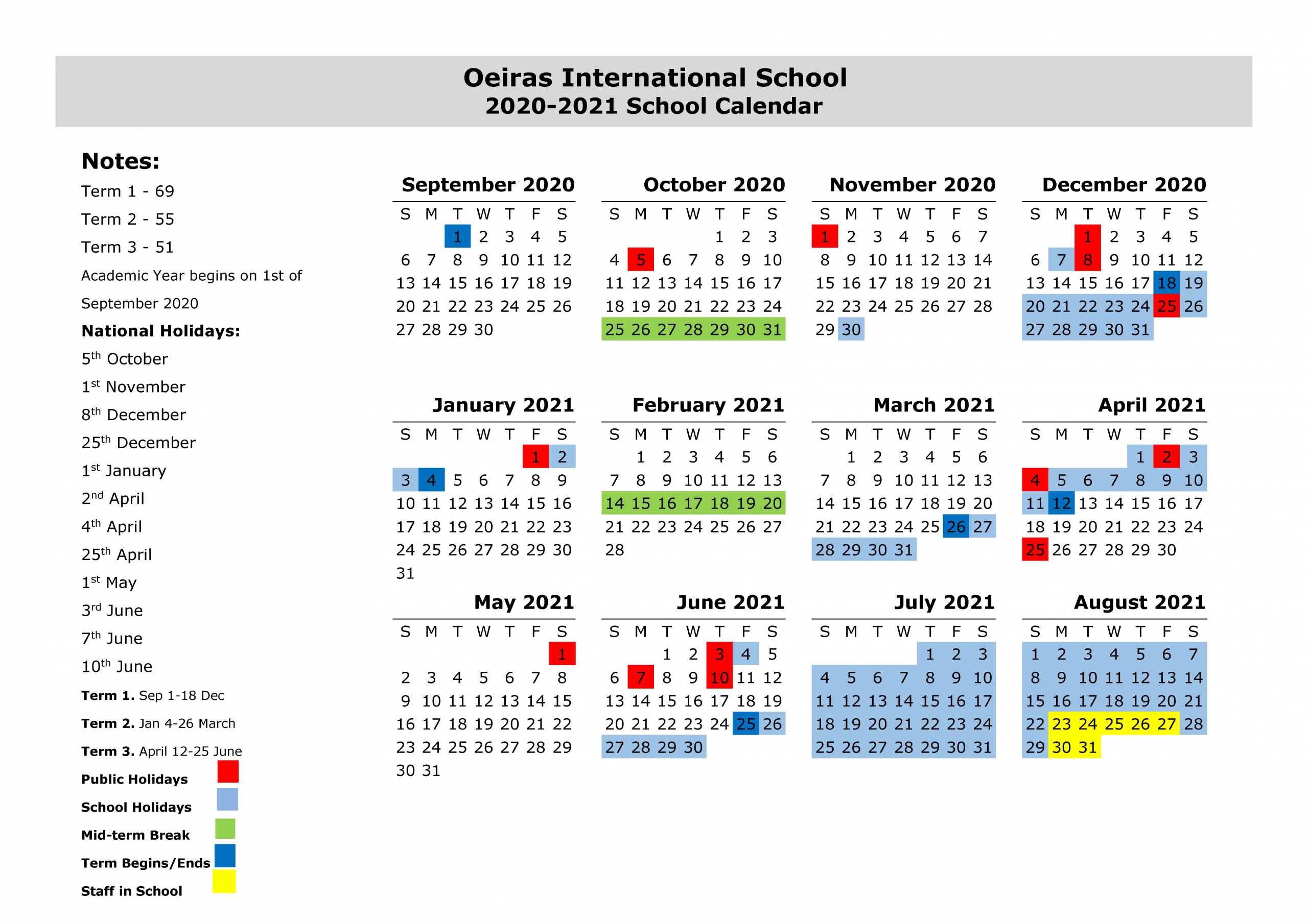 Ois School Calendar 2019-20 – Oeiras International School