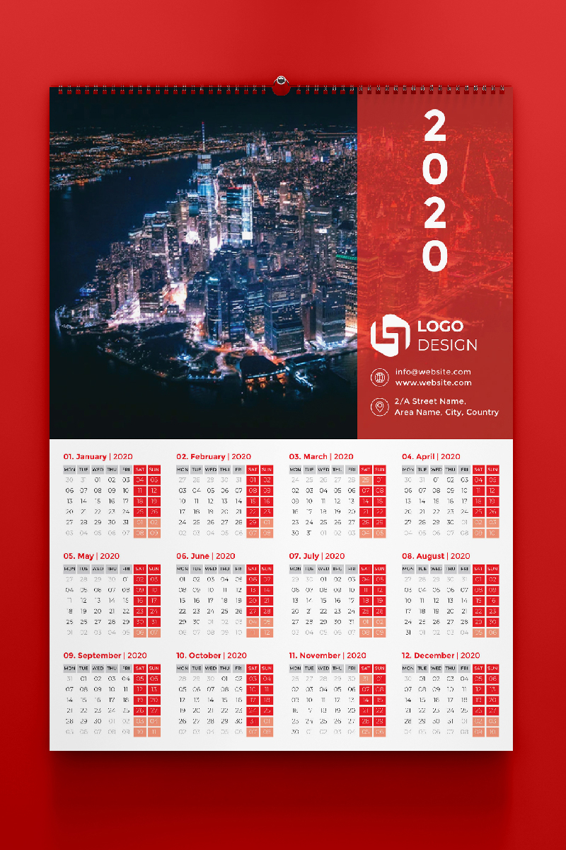 One Page Calendar 2020 Corporate Identity Template