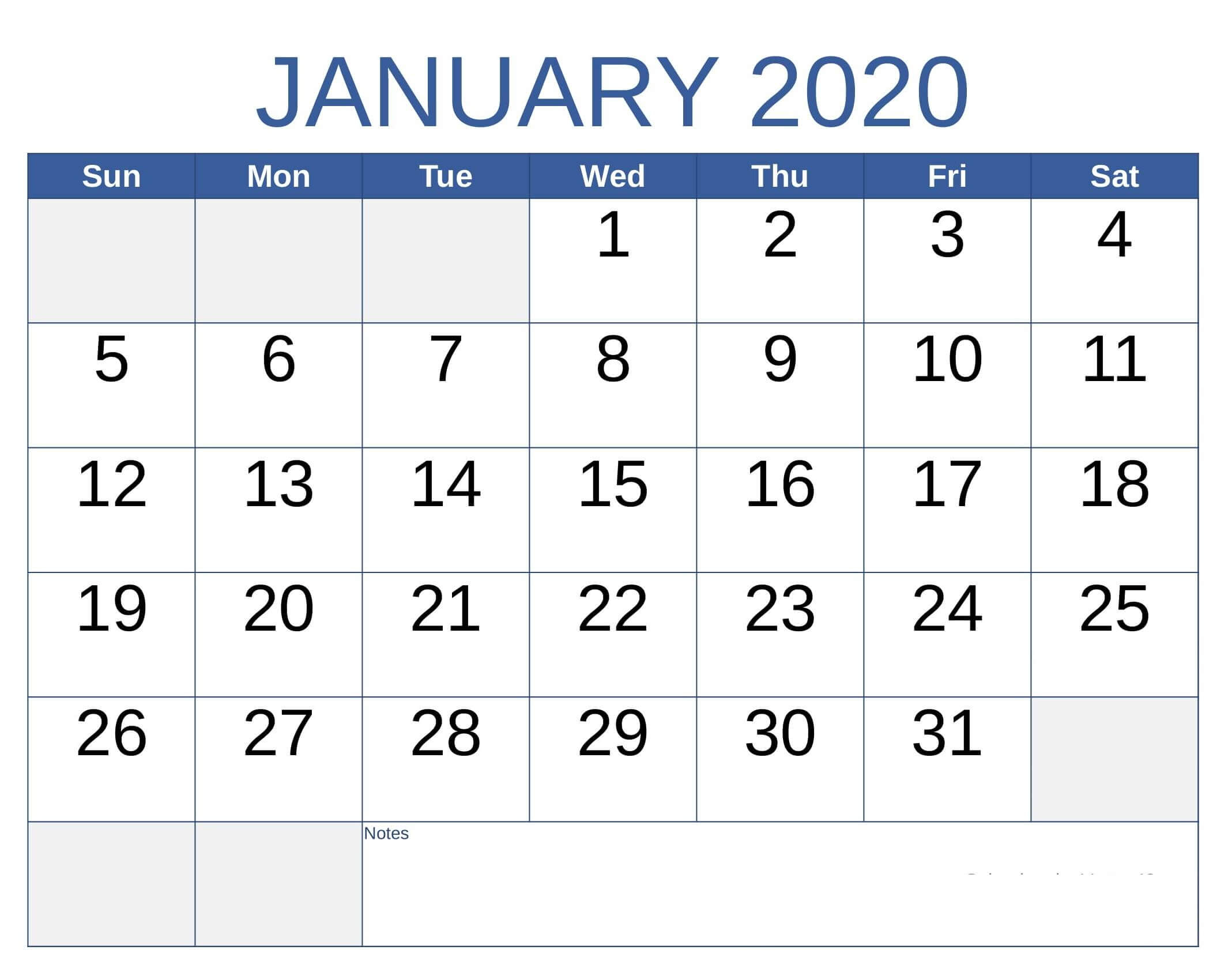 Online Free Printable January 2020 Calendar - 2019 Calendars