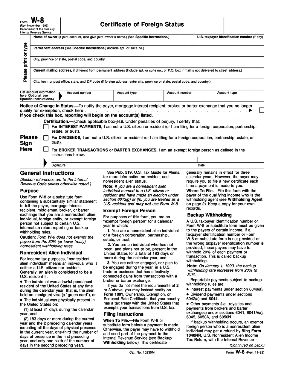 Online Irs Form W-8 2017 - Fillable And Editable Pdf Template