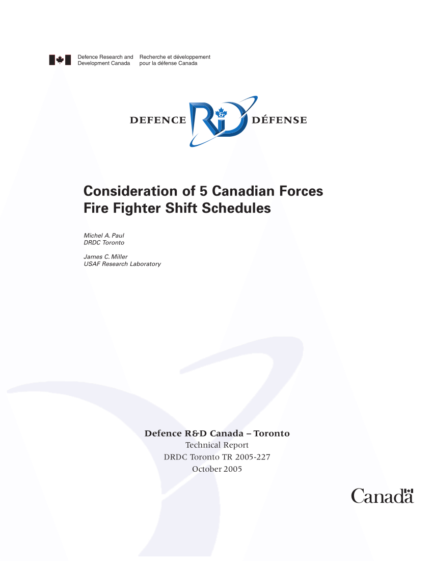 Pdf) Consideration Of 5 Canadian Forces Fire Fighter Shift