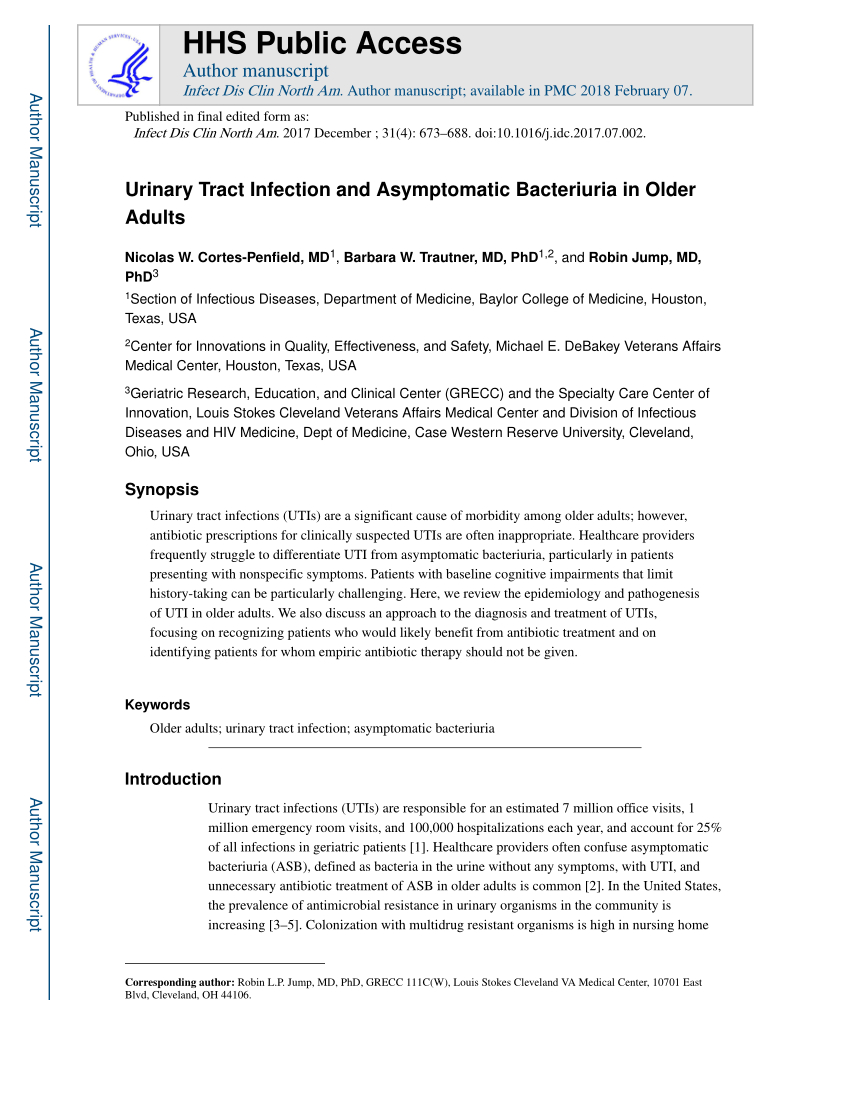 Pdf) Urinary Tract Infection And Asymptomatic Bacteriuria In