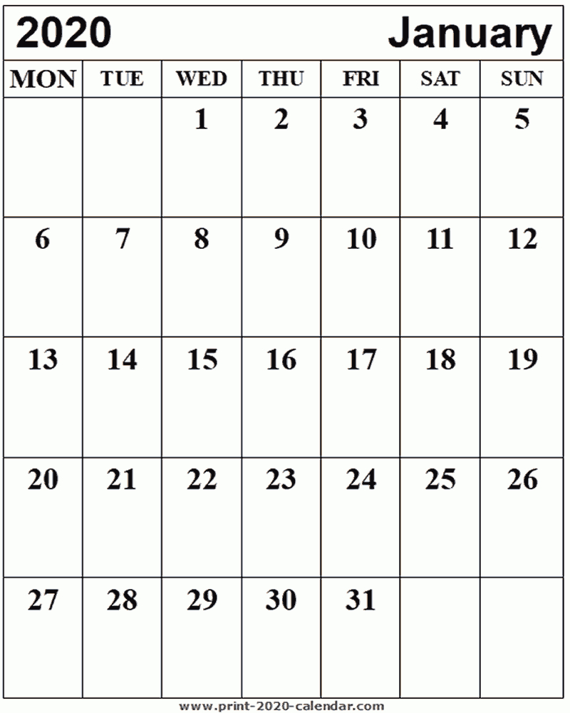 Print January 2020 Calendar