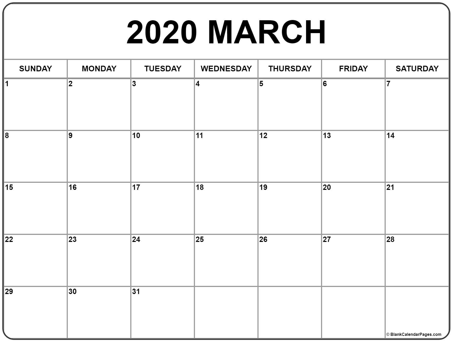 Print March 2020 Calendar Blank | Blank Calendar Pages