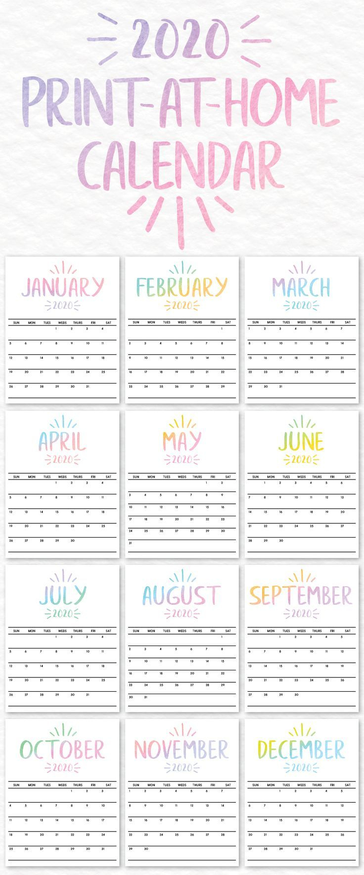 Printable 2020 Calendar | Calendar 2019 Printable, Calendar