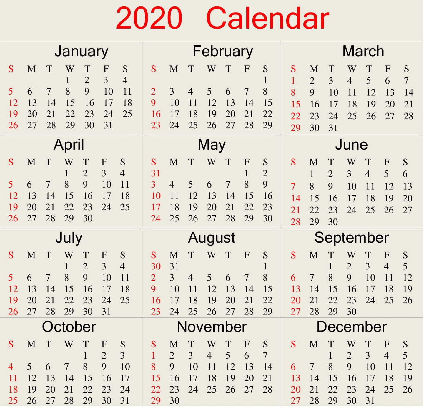 Printable 2020 Calendar Word Document - Latest Printable