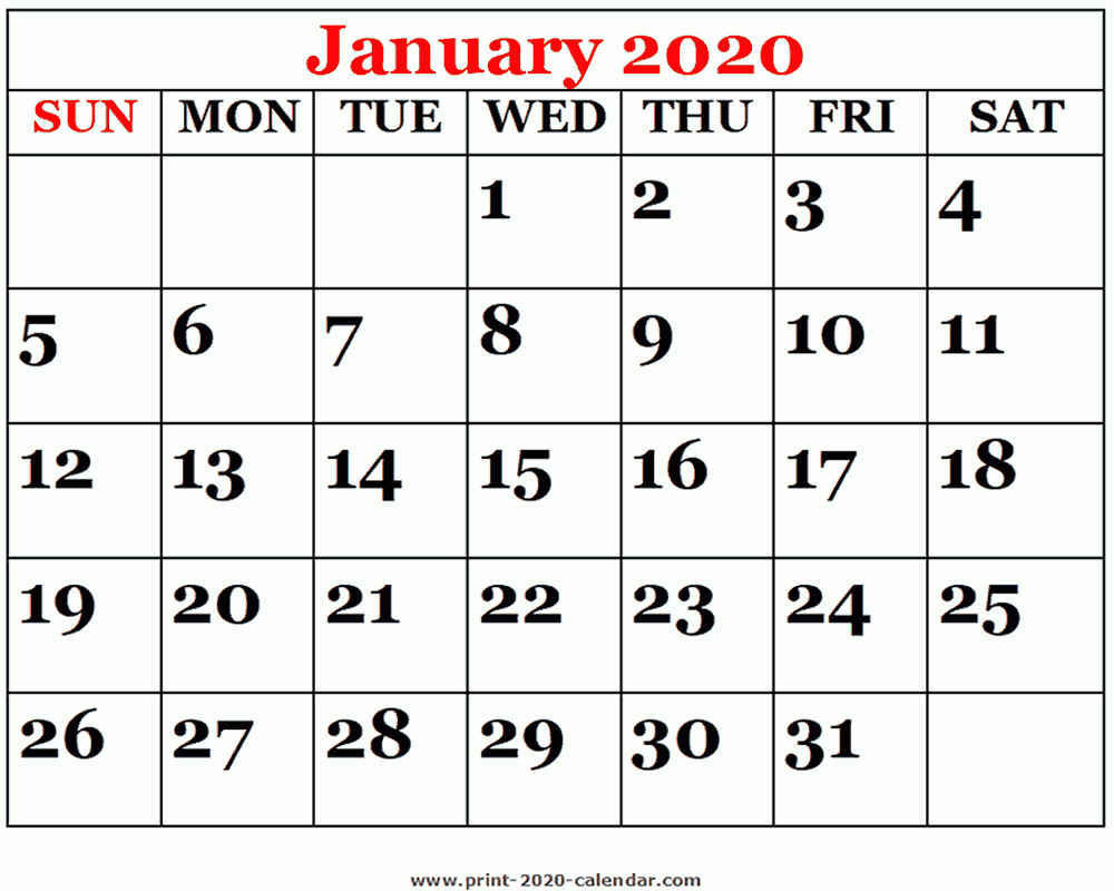 Take January 2020 Printable Calendar Big Calendar Printables Free Blank