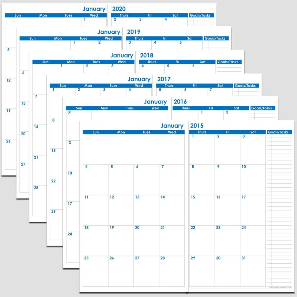 Printable 72-Months 2-Page Calendar – 2015-2020 – 5 1/2″ X 8