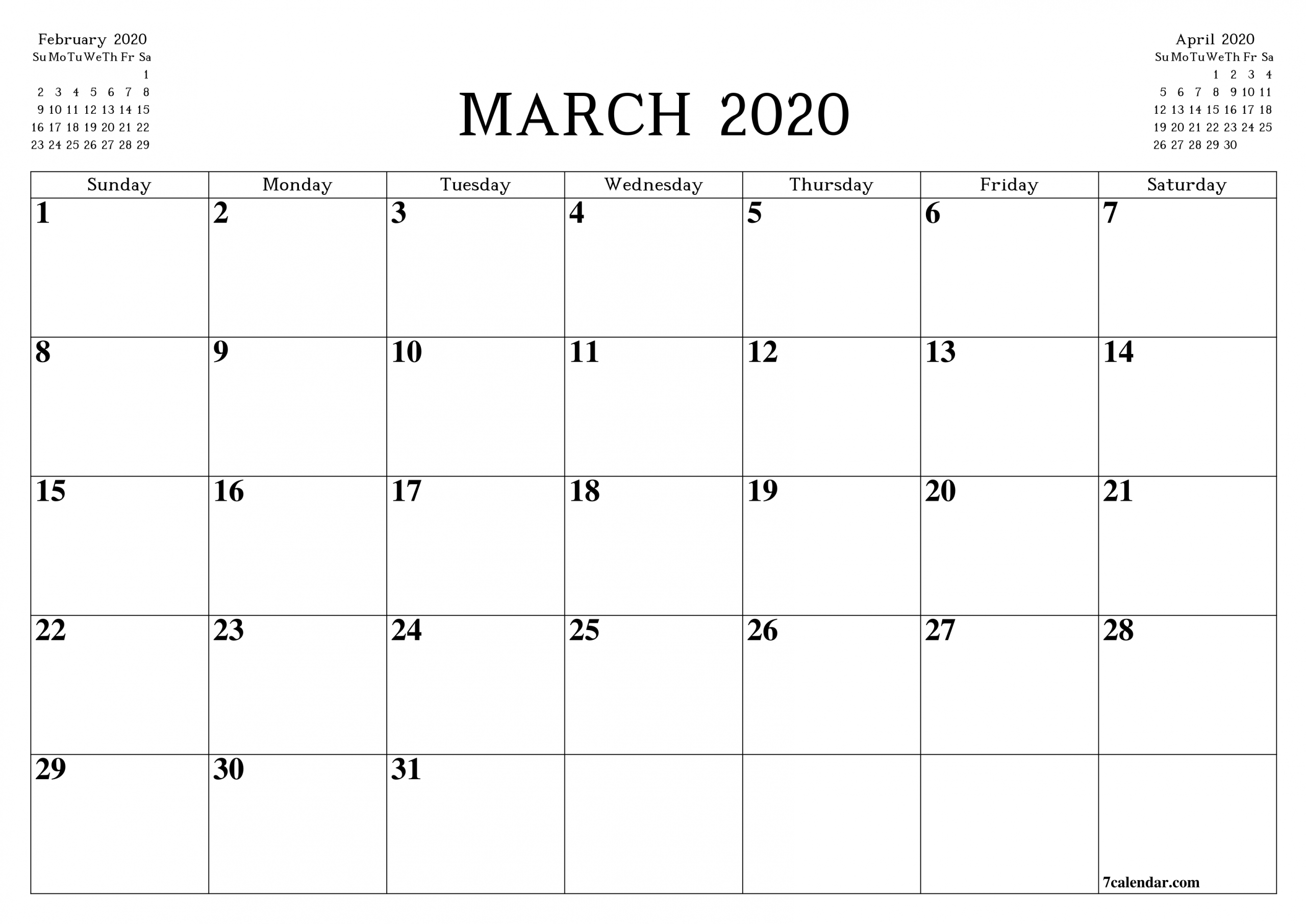 Printable Blank Monthly Planner For March 2020 - A4, A5 And