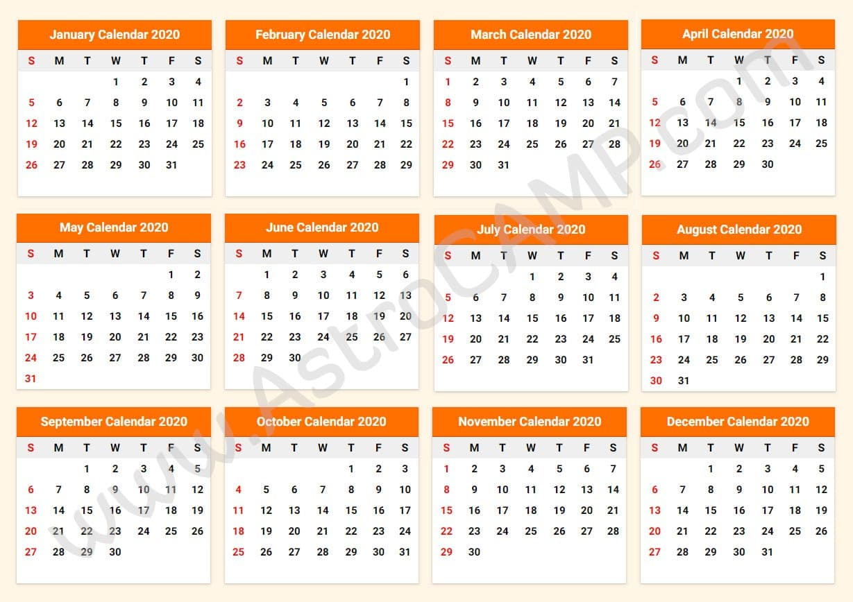 Printable Calendar 2020: Download Free Printable Calendar