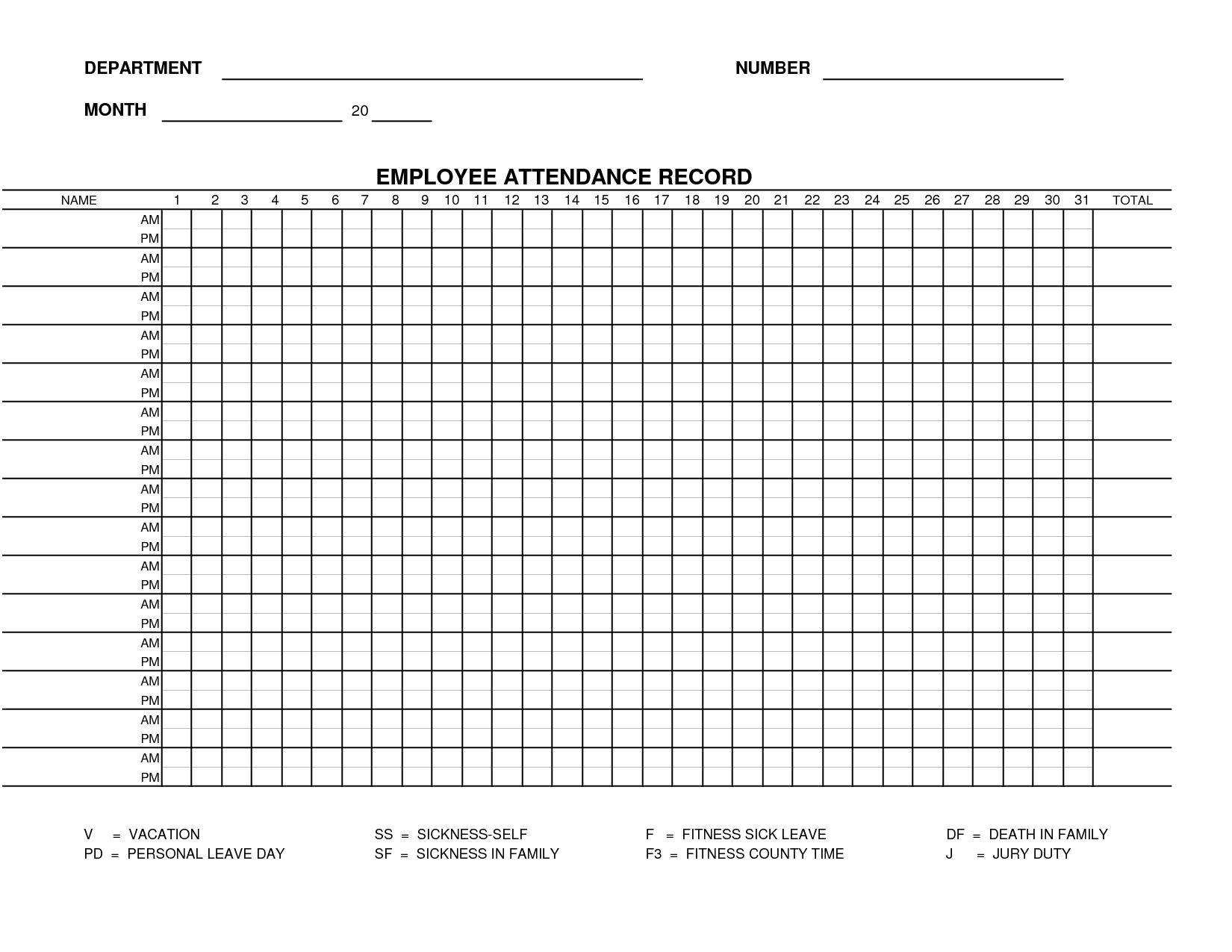 Printable Employee Attendance Sheet Template | Form 15