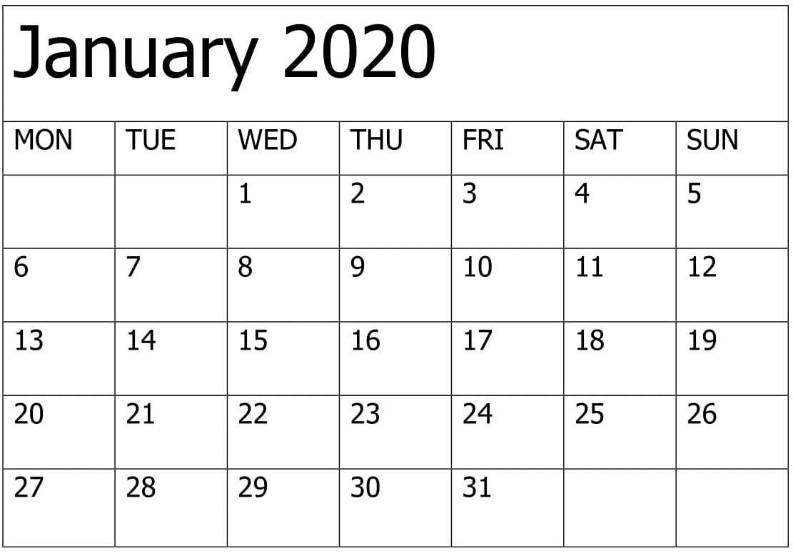 Printable January 2020 Calendar Editable Pages – Free Latest