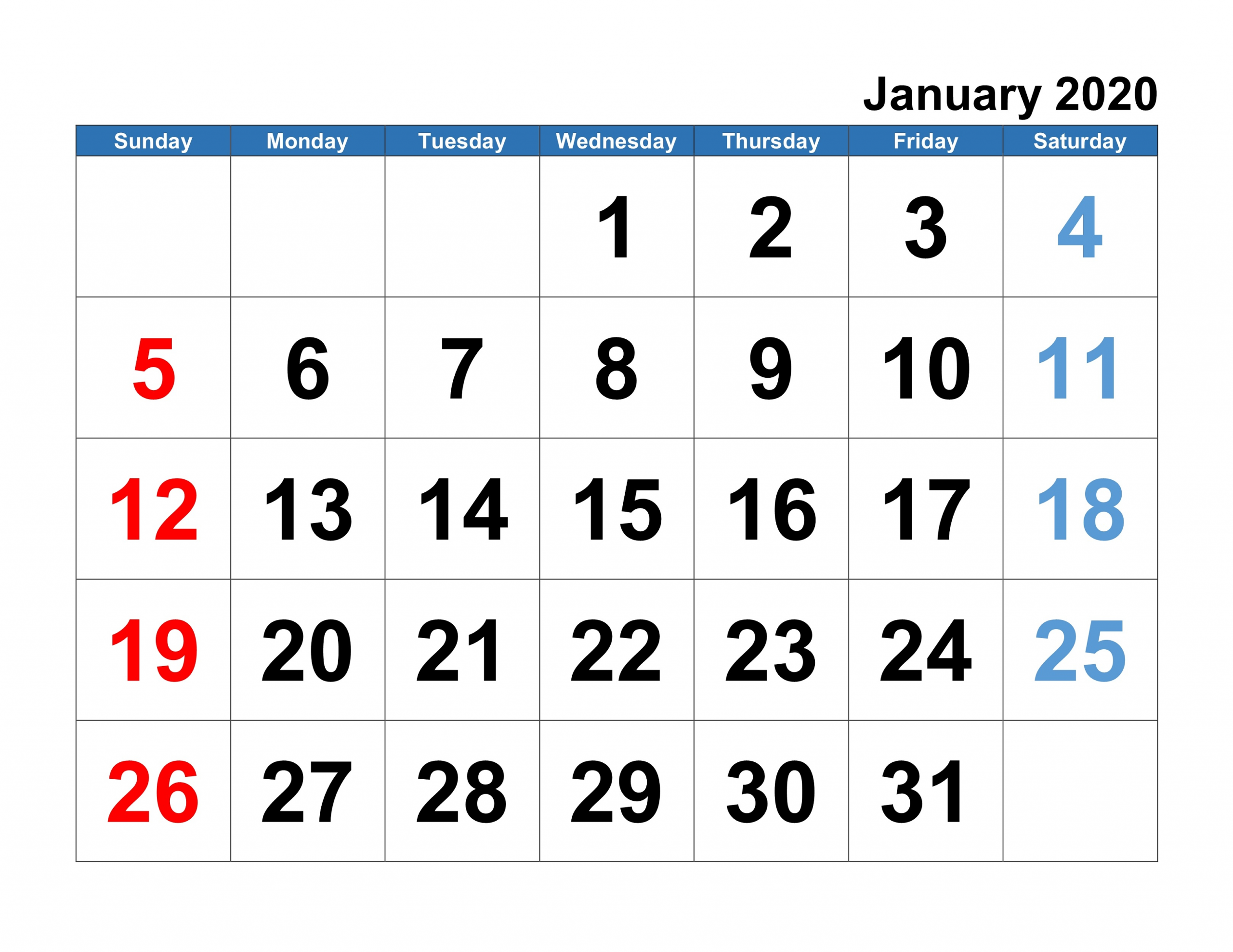 Printable January 2020 Calendar Template | Printable Calendar