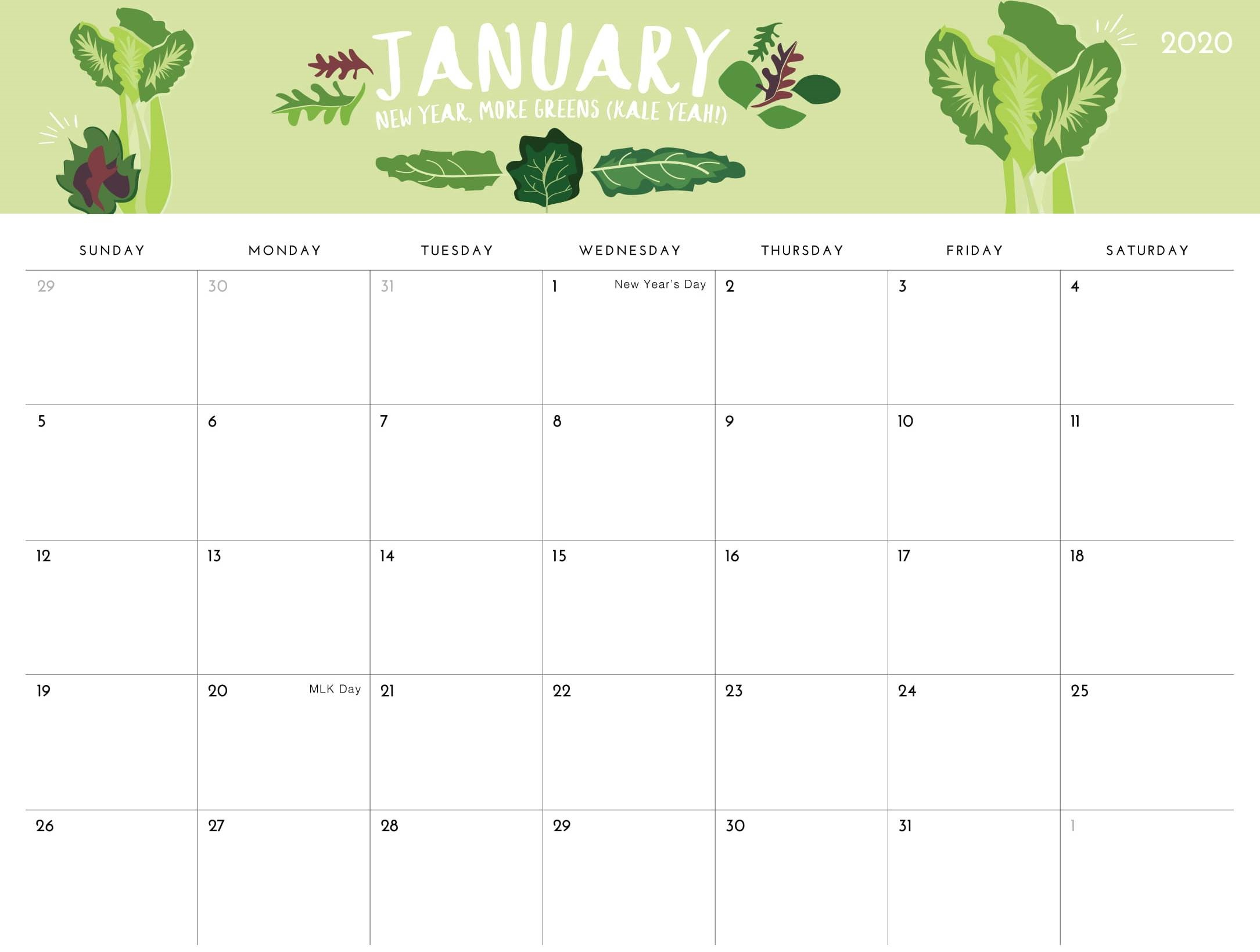 January 2020 Calendar Printable - Printable Word Searches