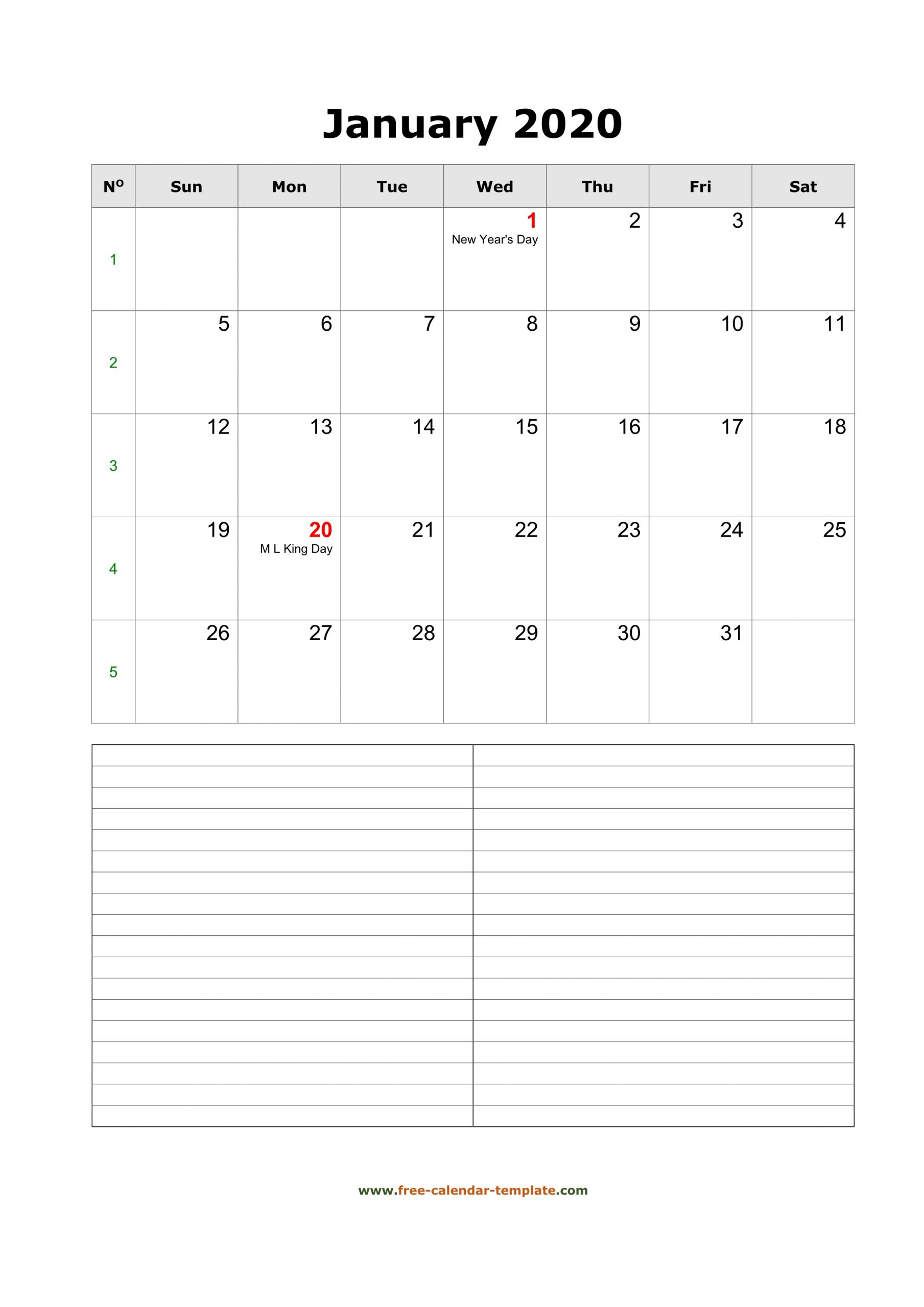 Printable January 2020 Calendar With Space For Appointments