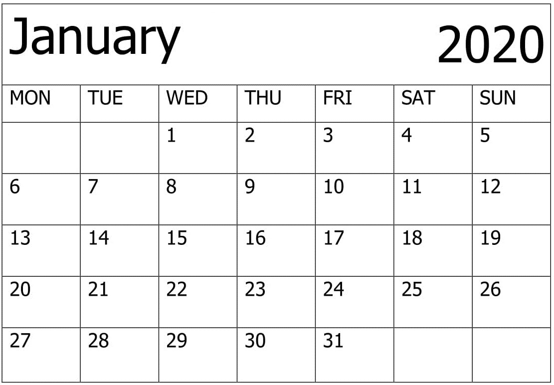 Printable January Calendar For 2020- Beautiful Online