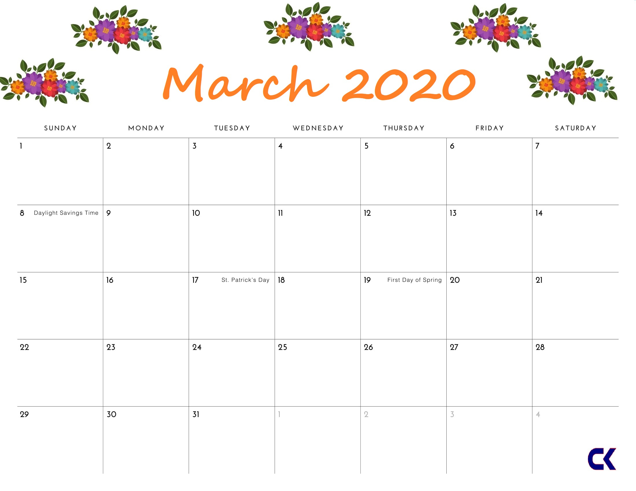 Printable March 2020 Calendar - Calendar-Kart
