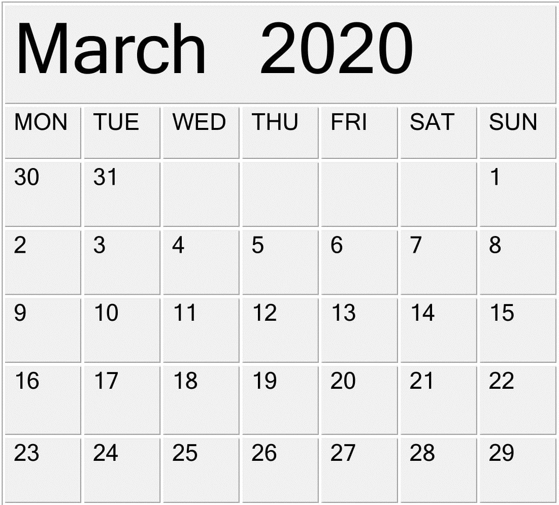 Printable March 2020 Calendar Free Pdf Template – Free