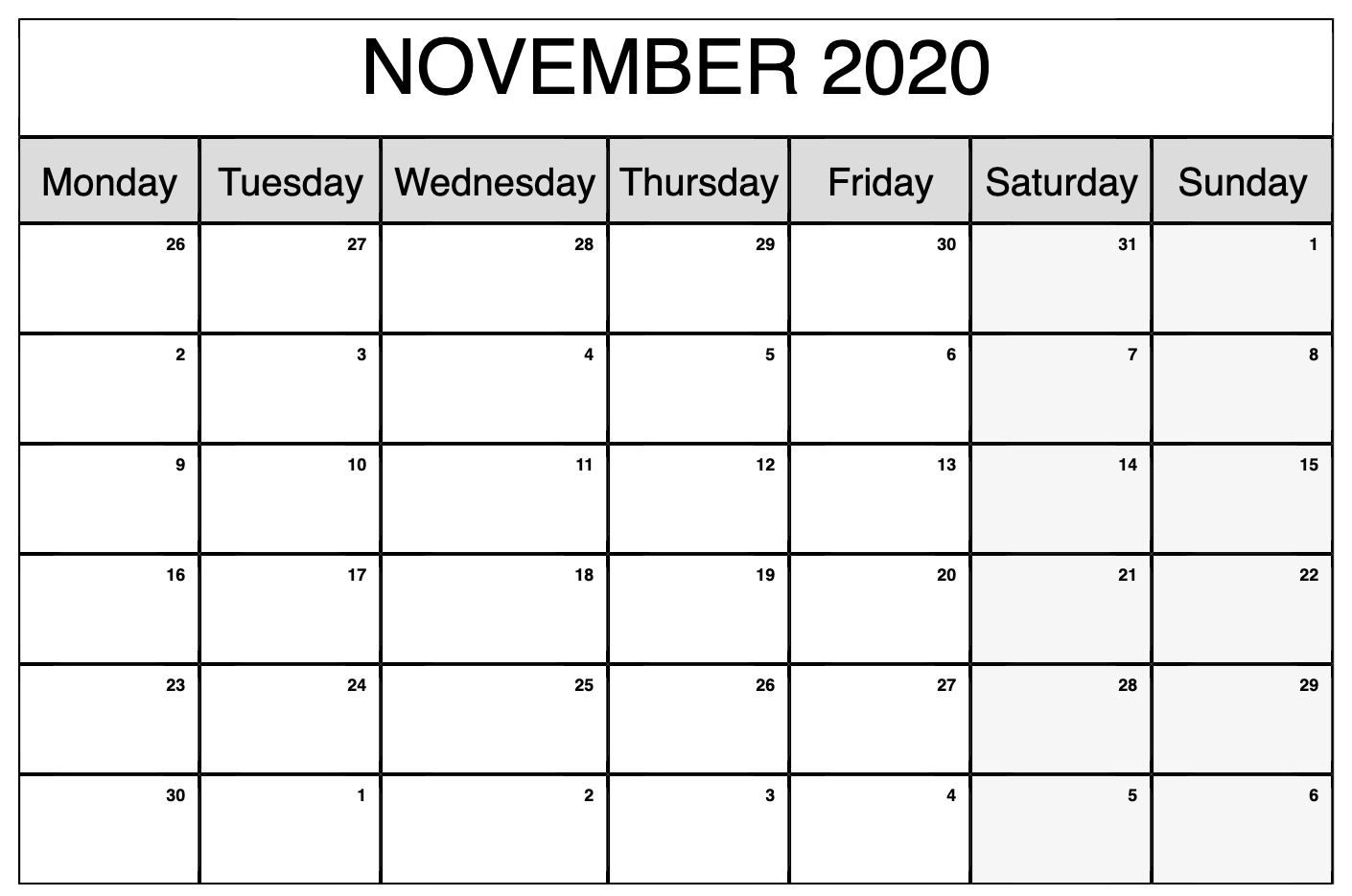 Printable November 2020 Calendar | November Calendar