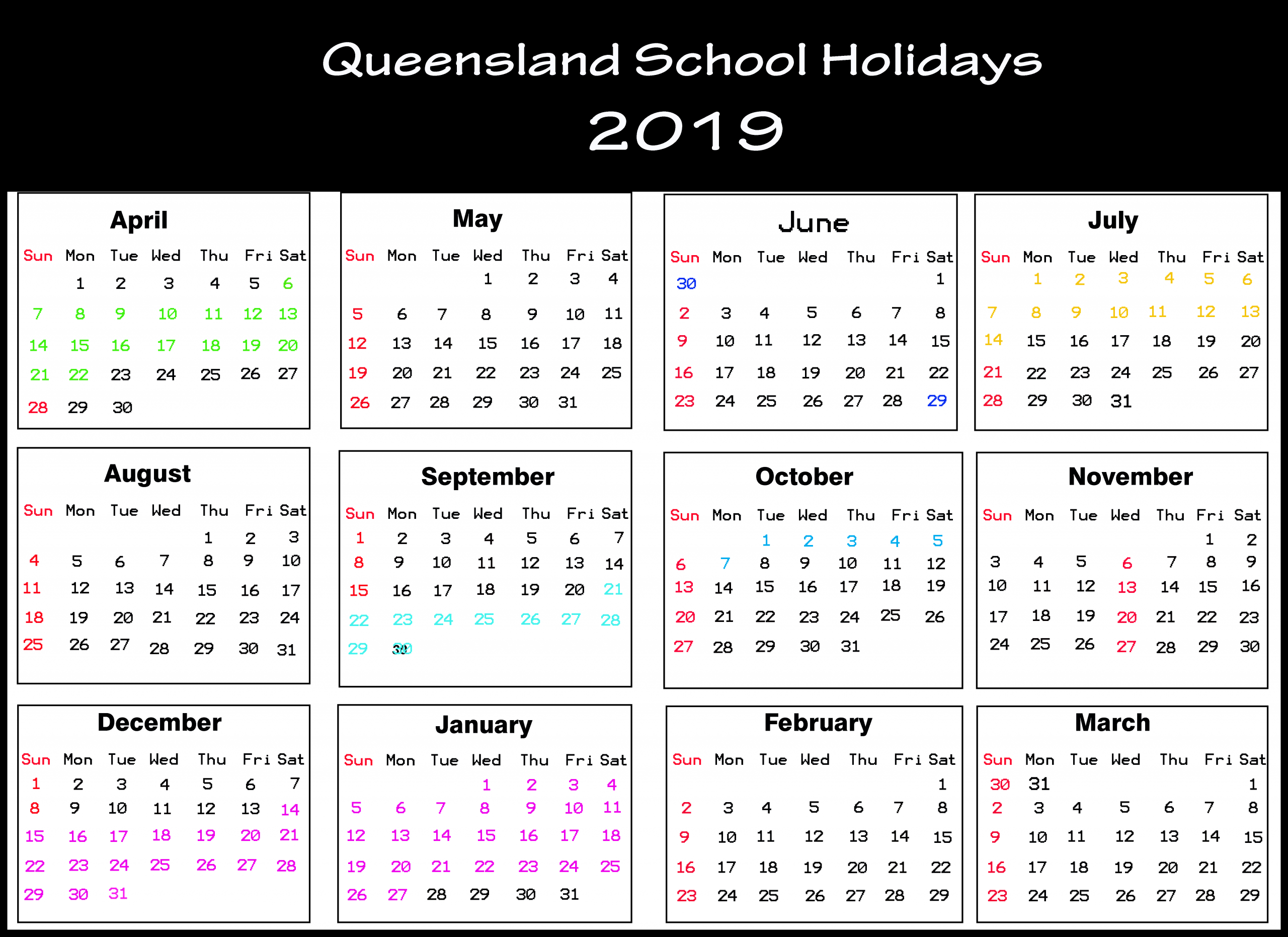 Qld School Calendar 2019 | Queensland (Qld) School Holidays
