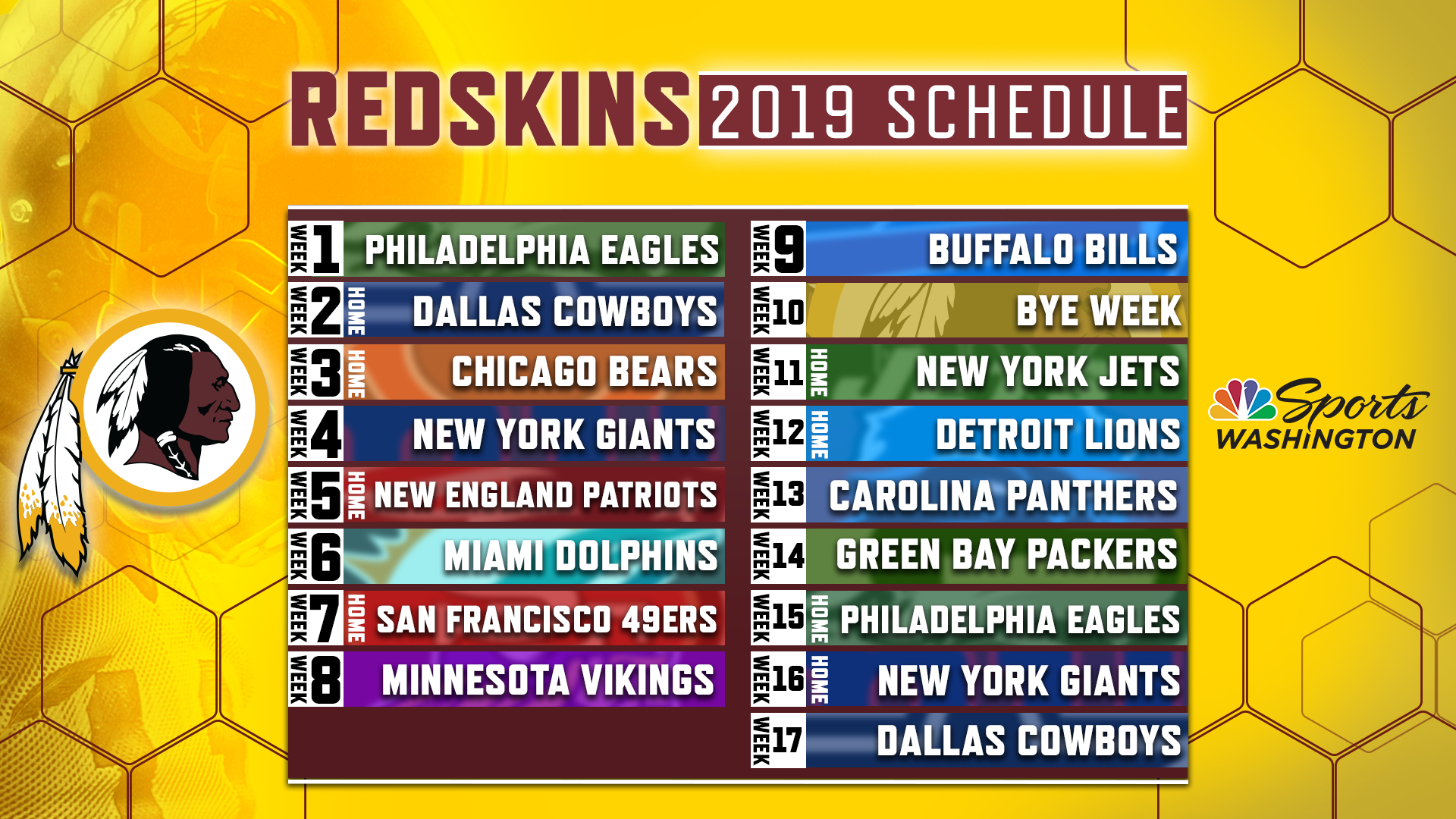 Redskins Release Official 2019 Regular-Season Schedule | Nbc