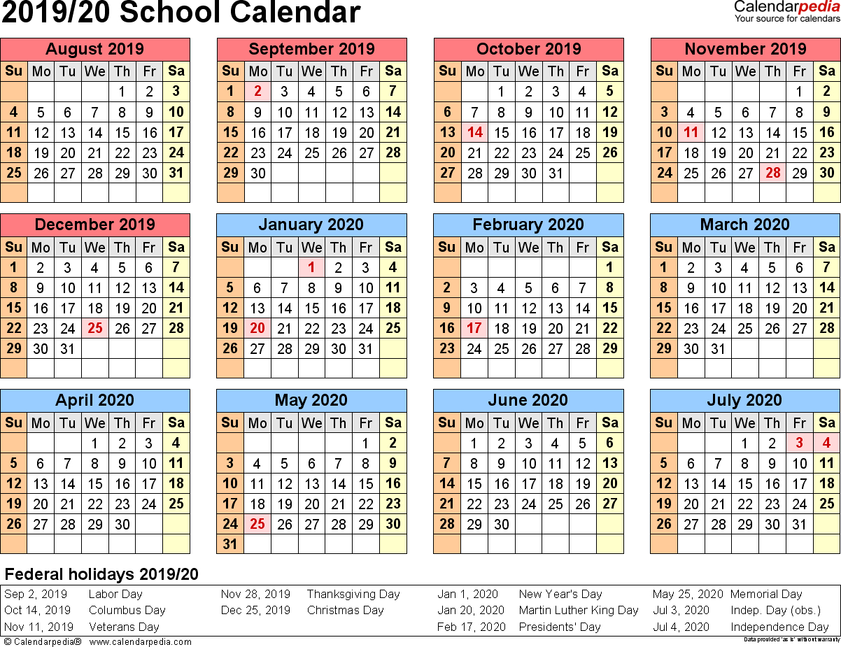 School Calendars 2019/2020 - Free Printable Excel Templates