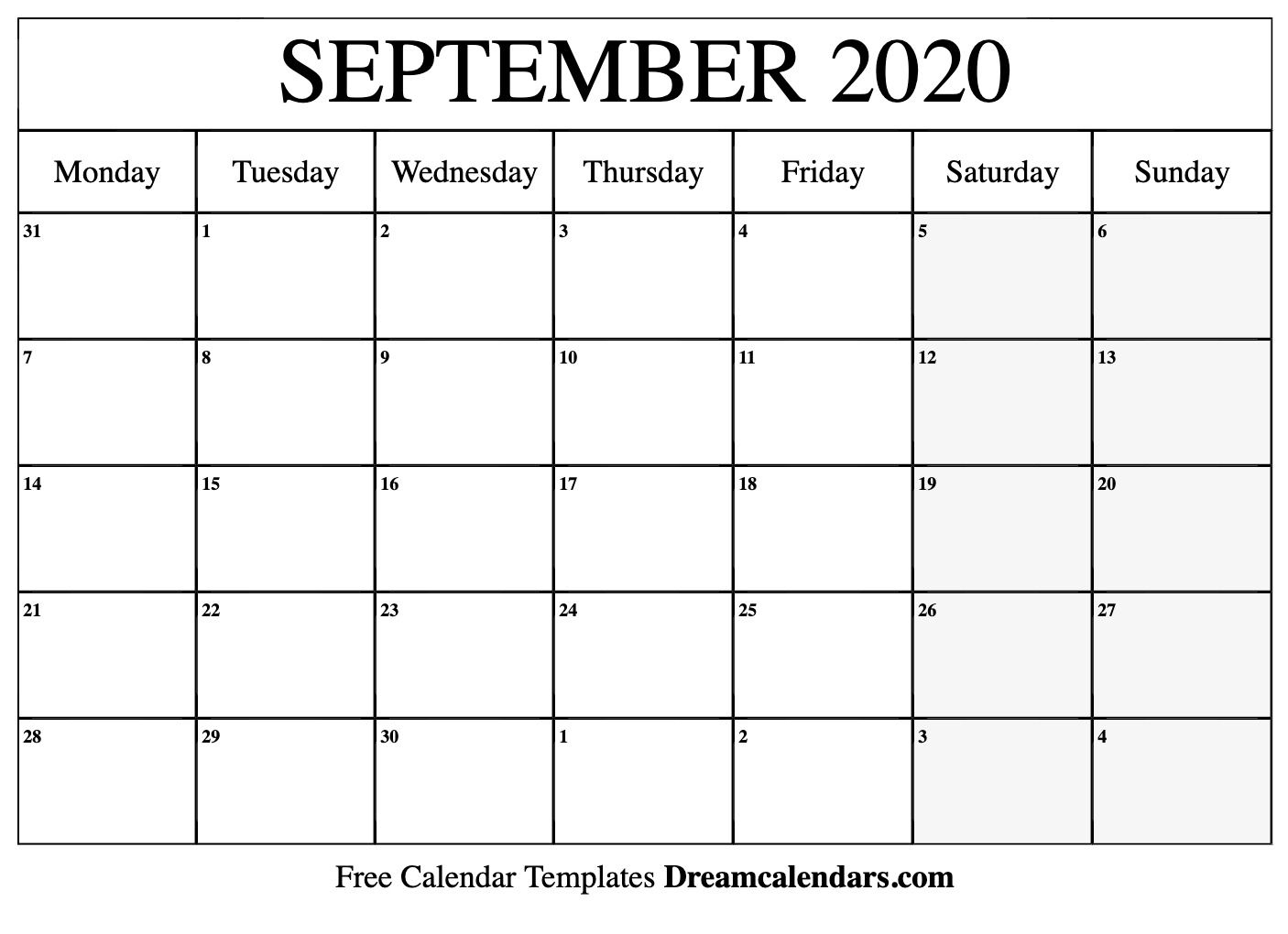 September 2020 Calendar Printable (Monday | Patterns