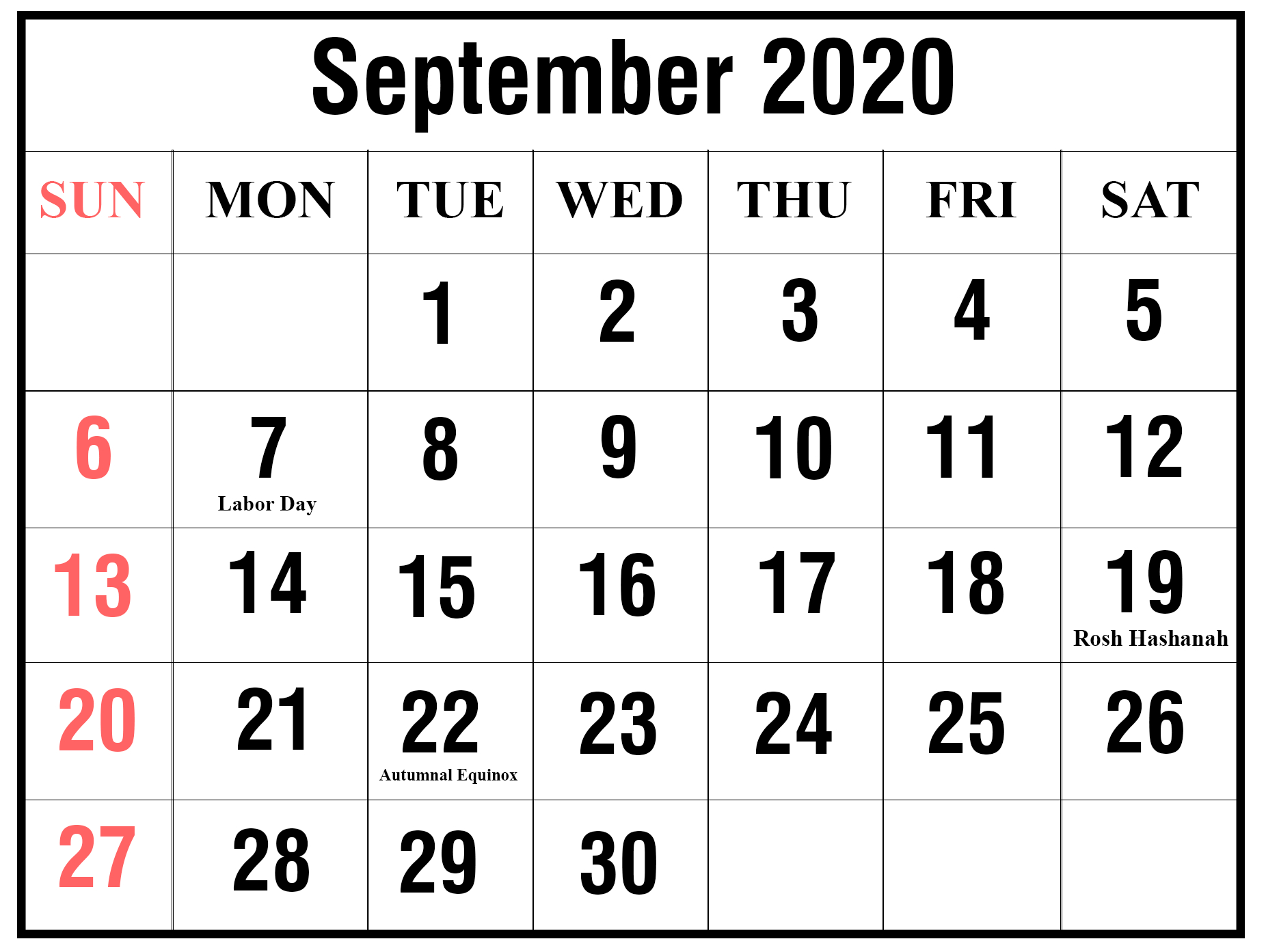 September 2020 Calendar Printable Templates With Notes | 12