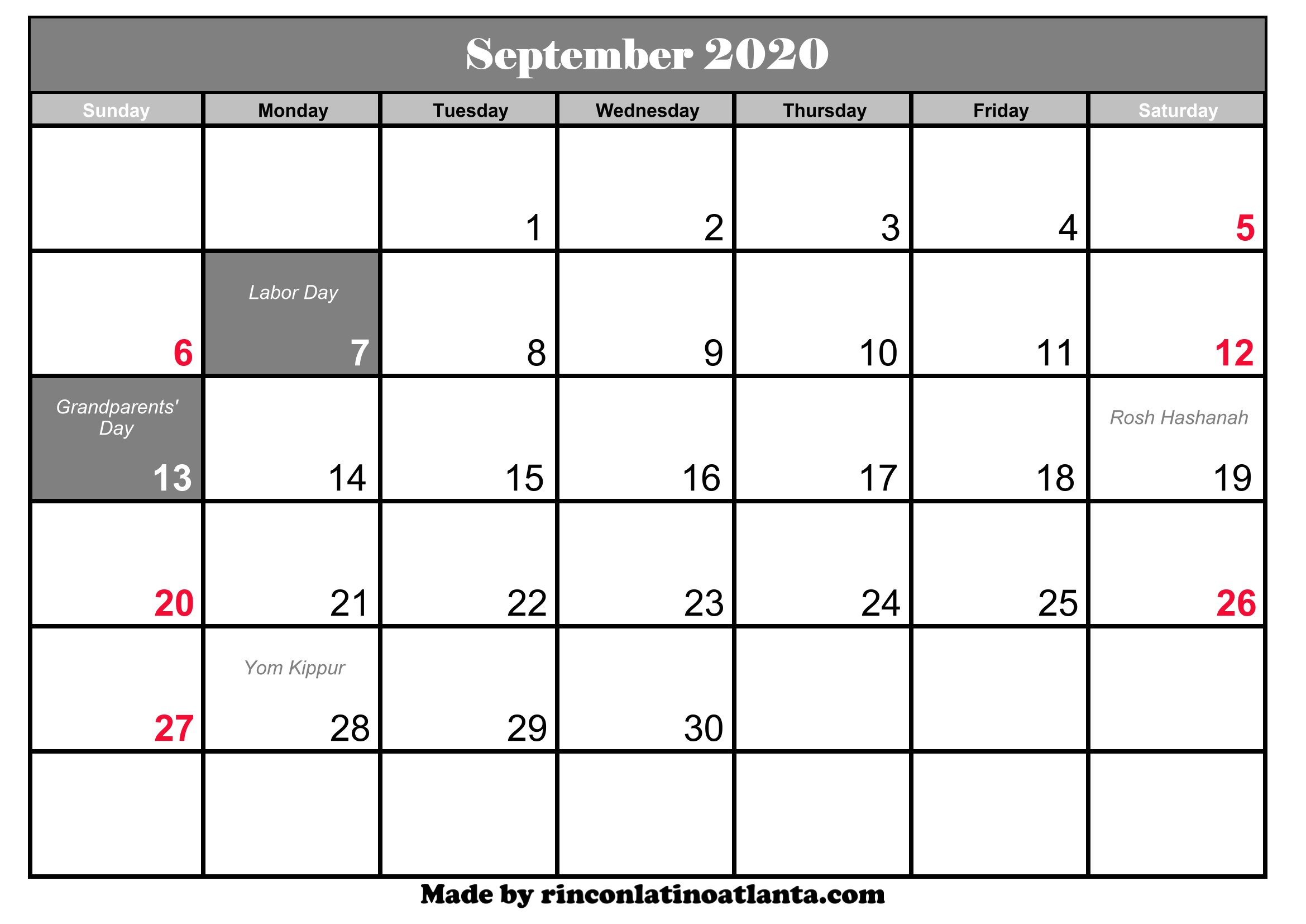 September 2020 Calendar With Holidays - Togo.wpart.co