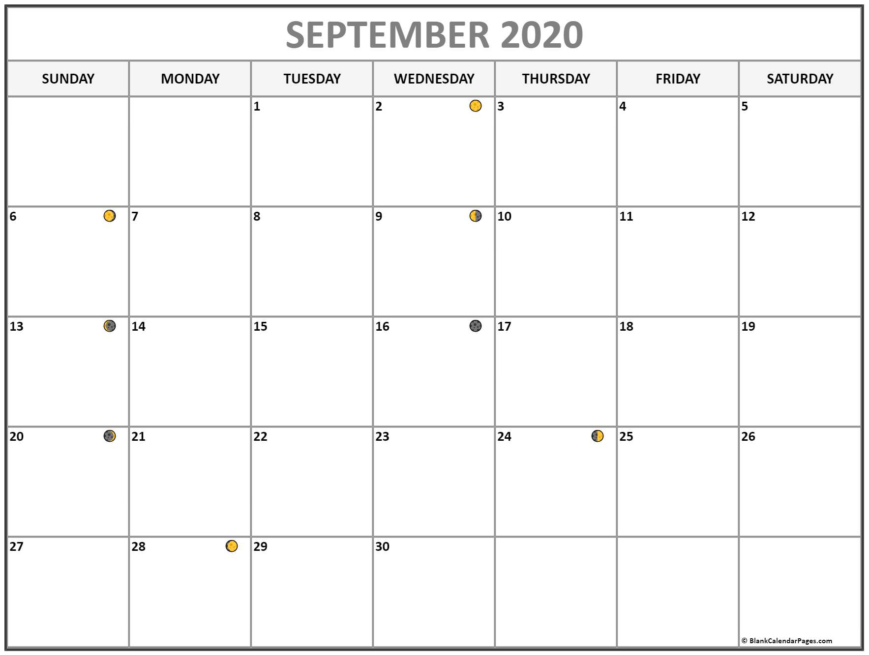 September 2020 Lunar Calendar | Moon Phase Calendar