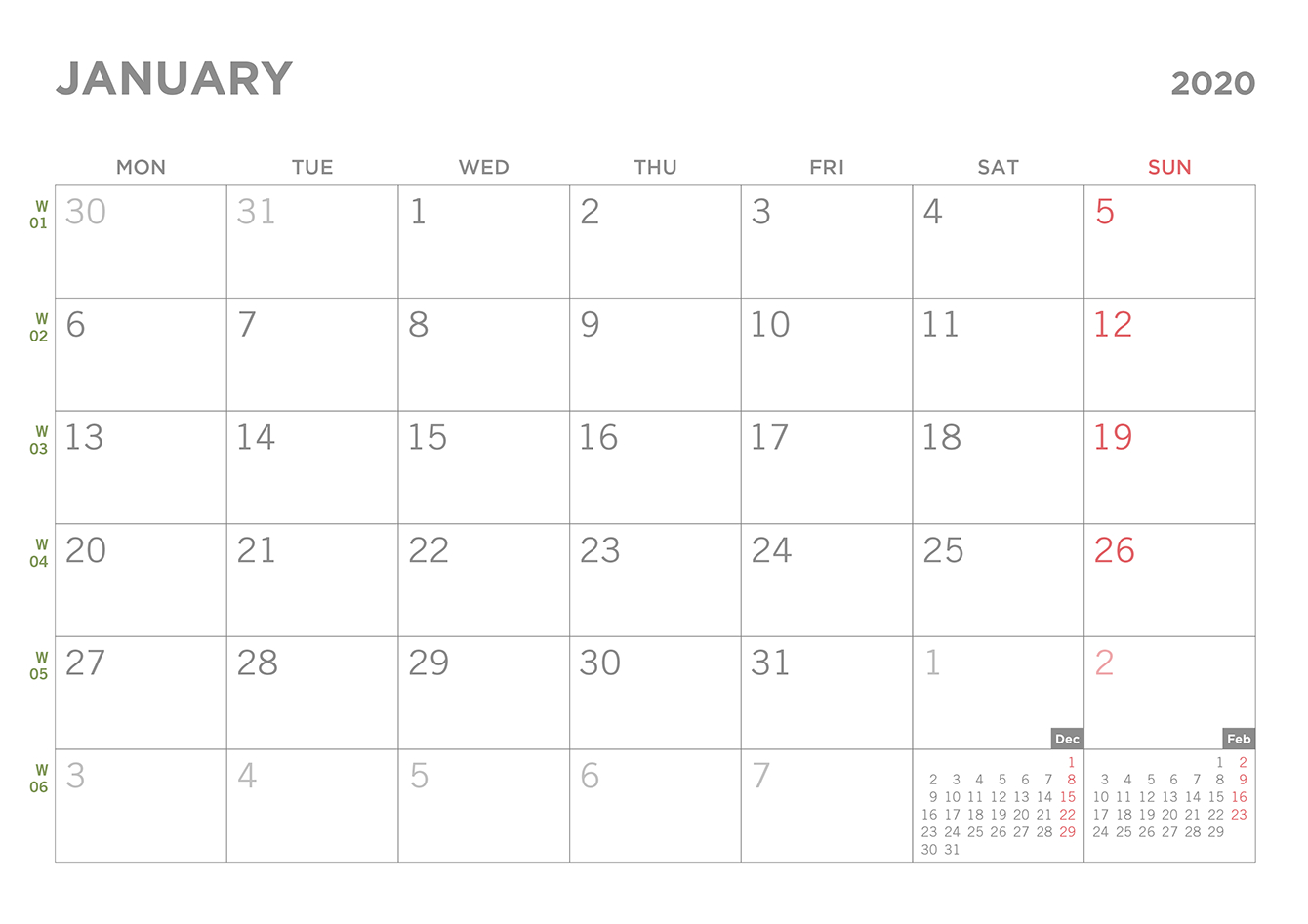 Simple 2020 Printable Pdf Calendar