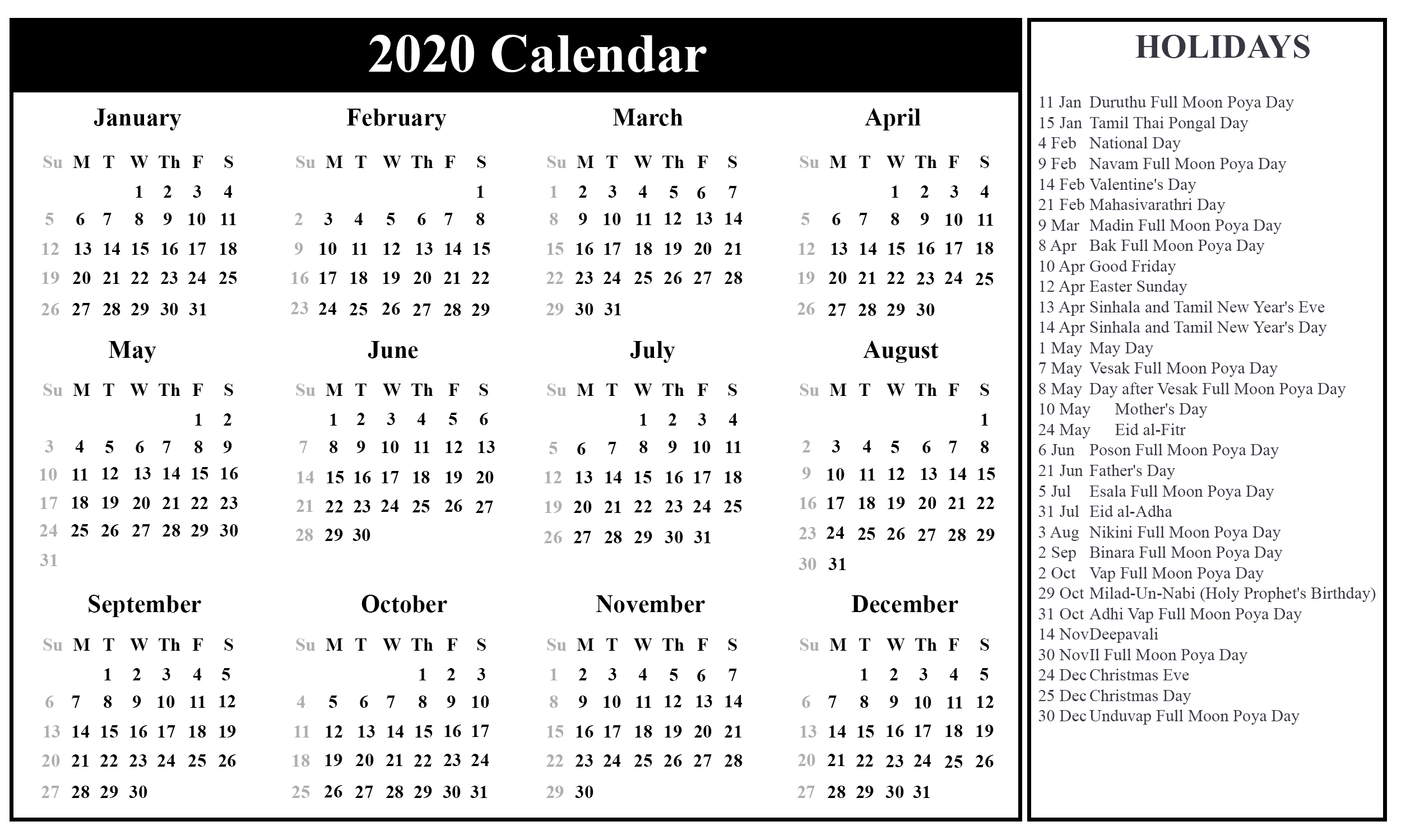 Srilanka-Holiday-2020-2 | Printable Template Calendar