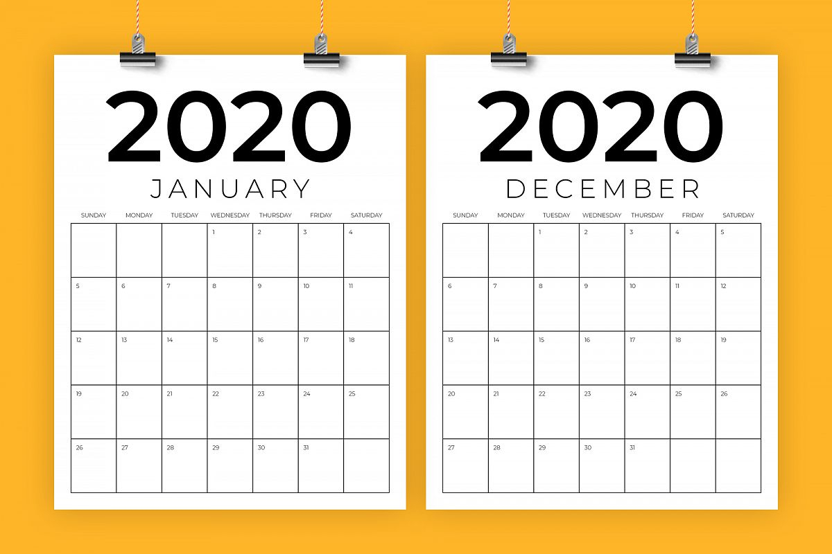 Vertical 8.5 X 11 Inch 2020 Calendar