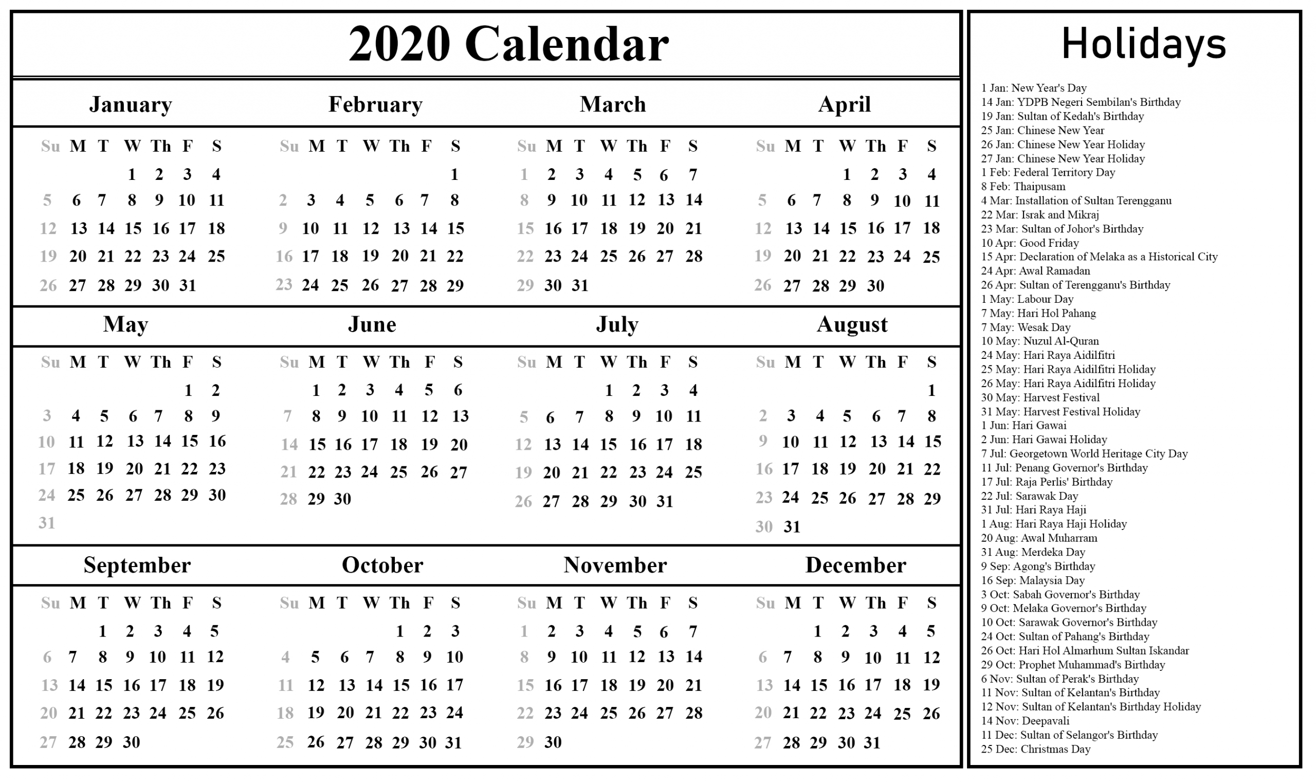 Work Calendar 2020 - Togo.wpart.co