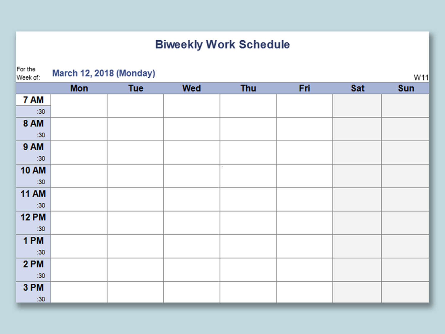 2 Week Work Schedule Template