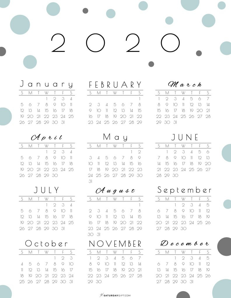 Year At A Glance Calendar 2020 - Pretty (And Free!) Printable