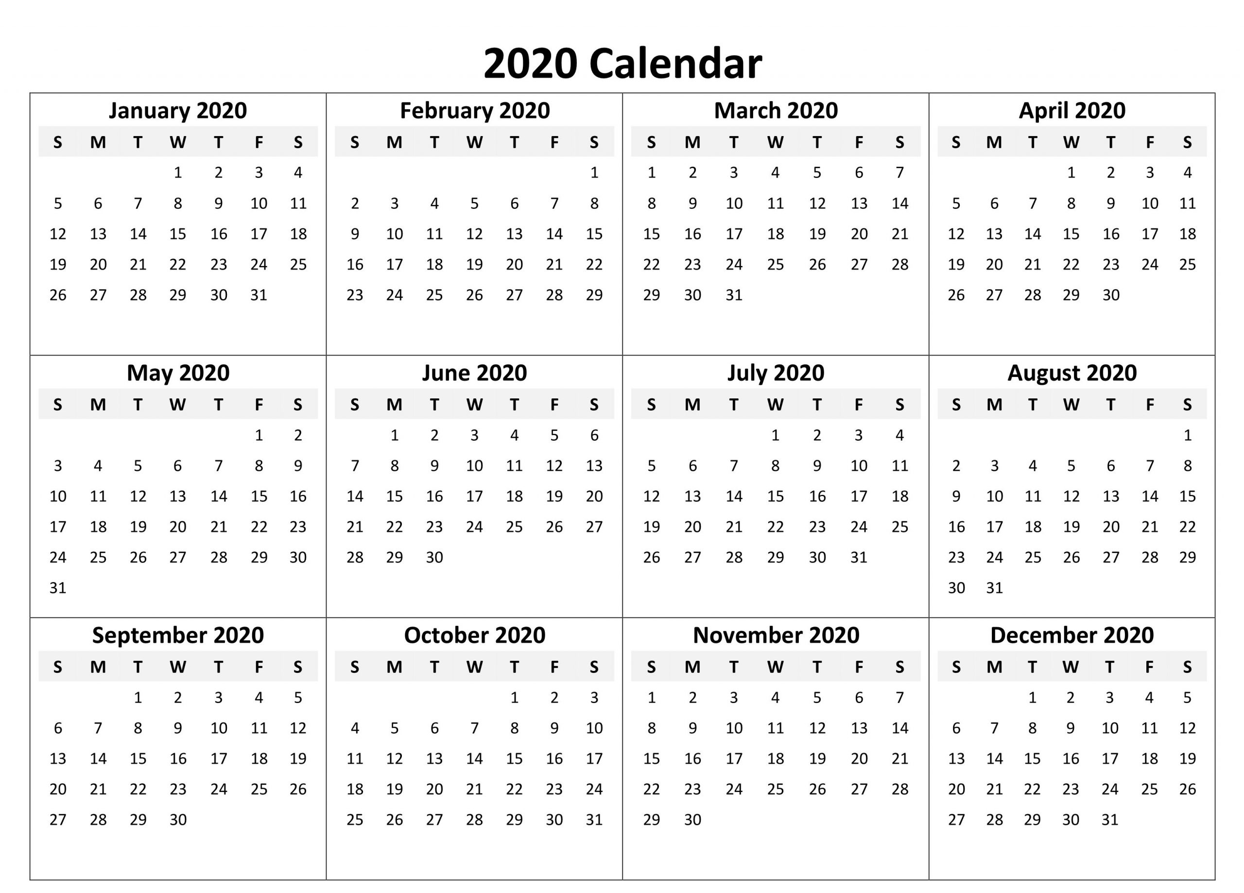 Yearly Calendar 2020 Free Download | Printable Calendar